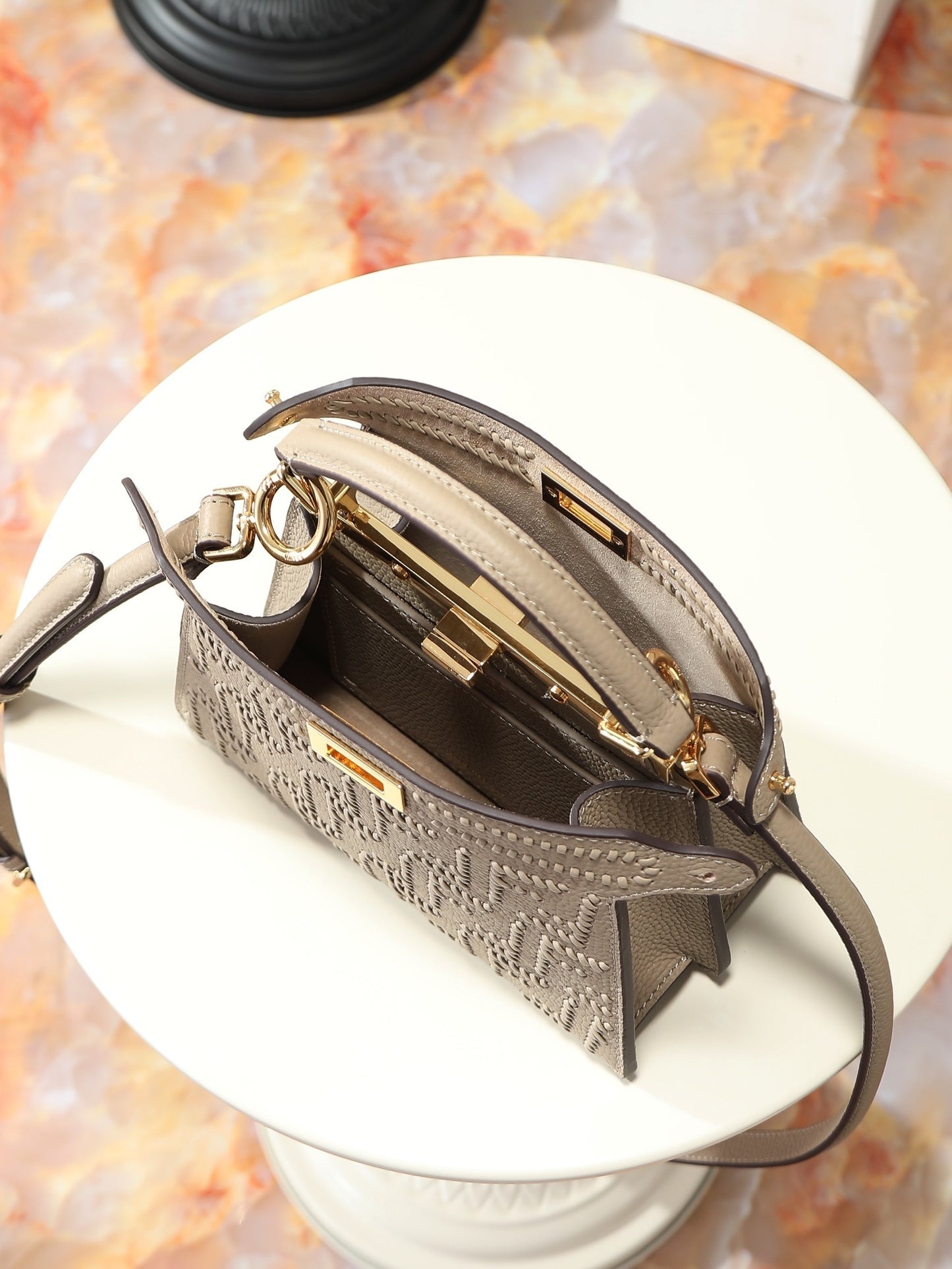 Peekaboo ISeeU  Petite Bag – Dove Gray Calfskin with Interlace FF Detail