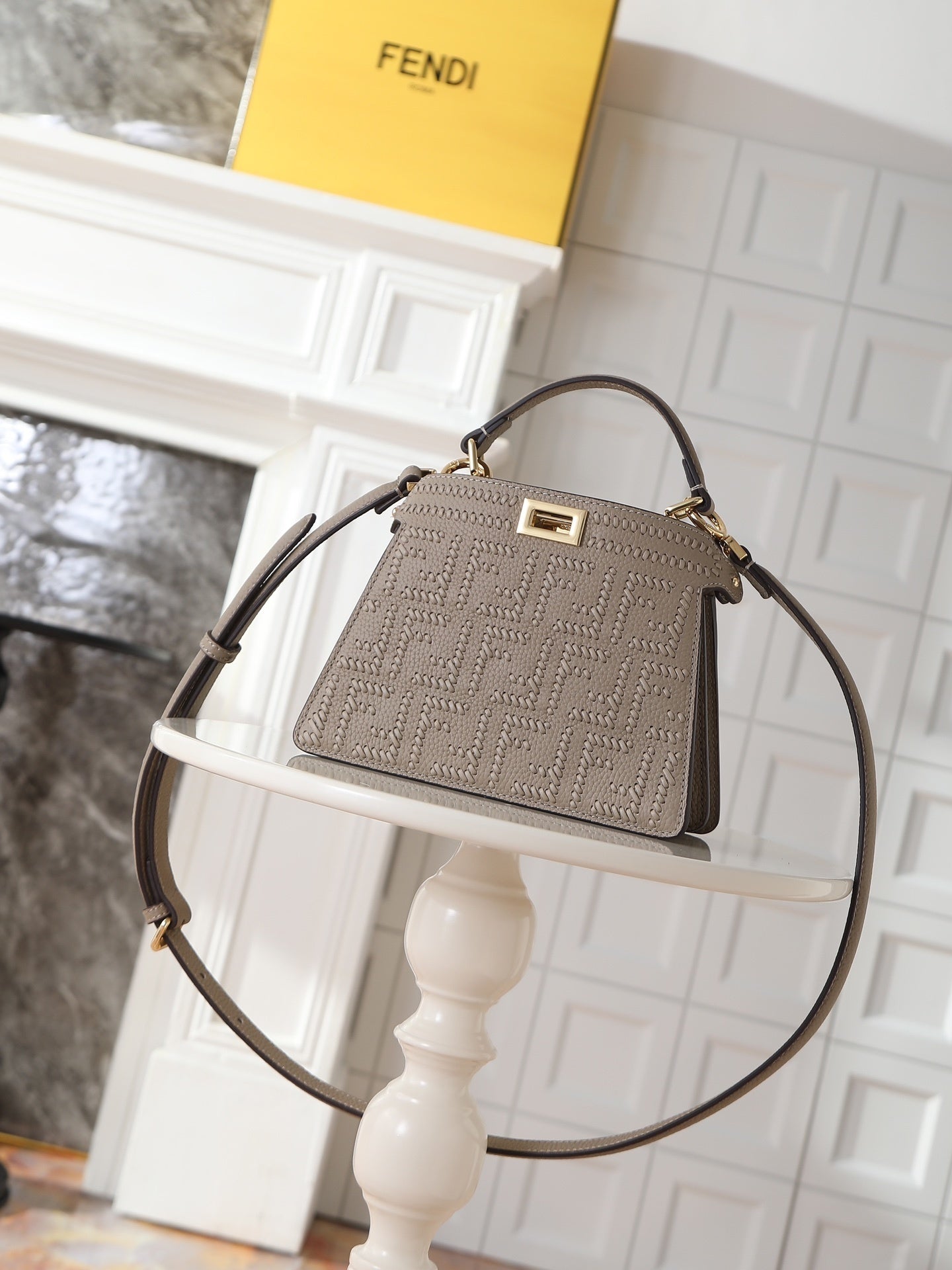 Peekaboo ISeeU  Petite Bag – Dove Gray Calfskin with Interlace FF Detail