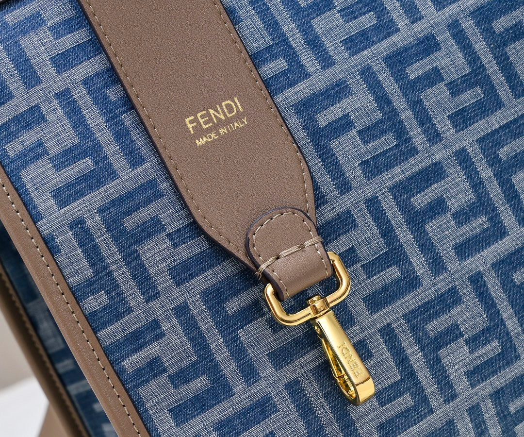 Sunshine Medium Tote Bag in Blue FF Jacquard Denim Effect