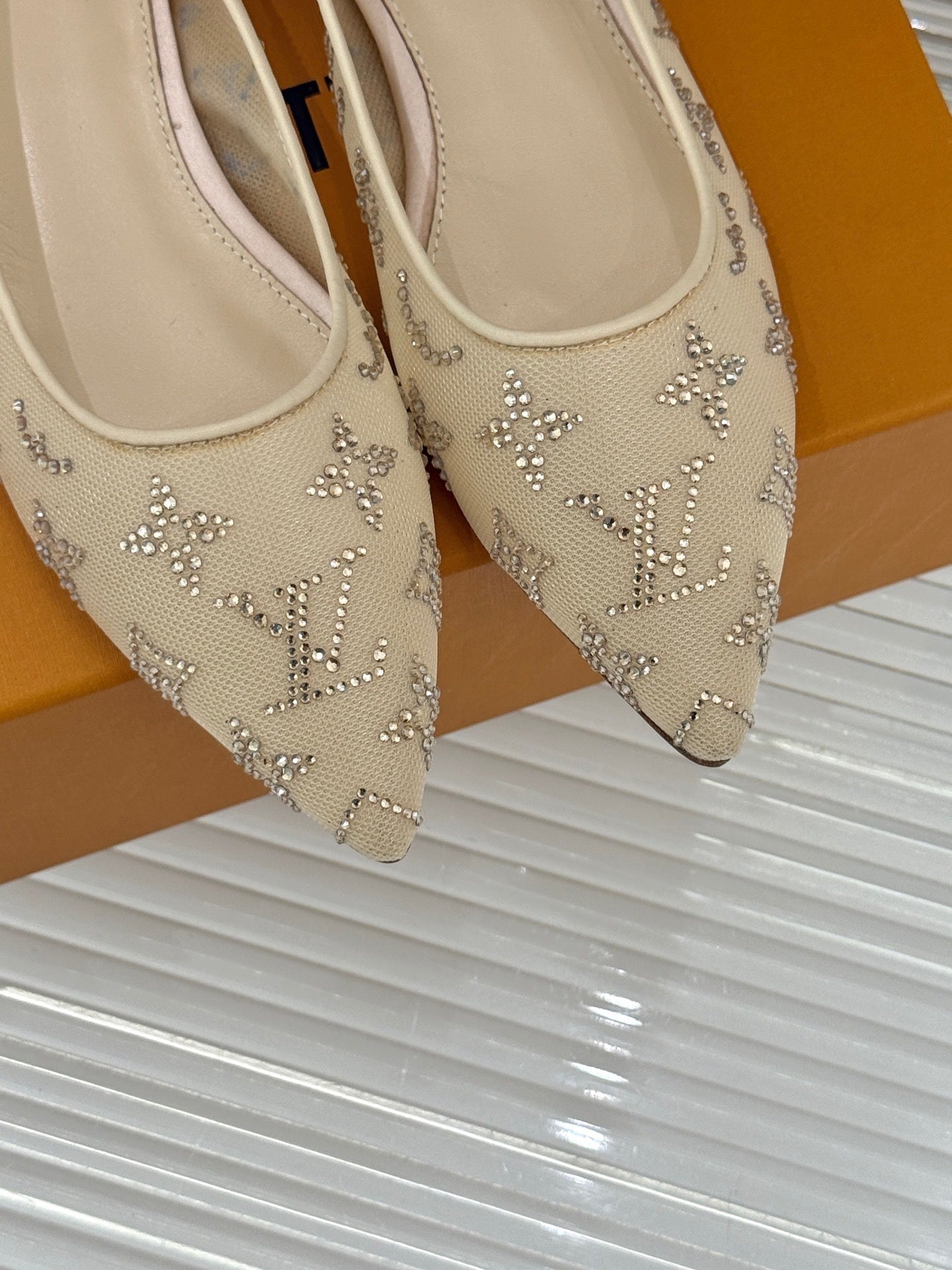 Gala Flat Ballerina – Rhinestone Monogram Mesh Evening Pump