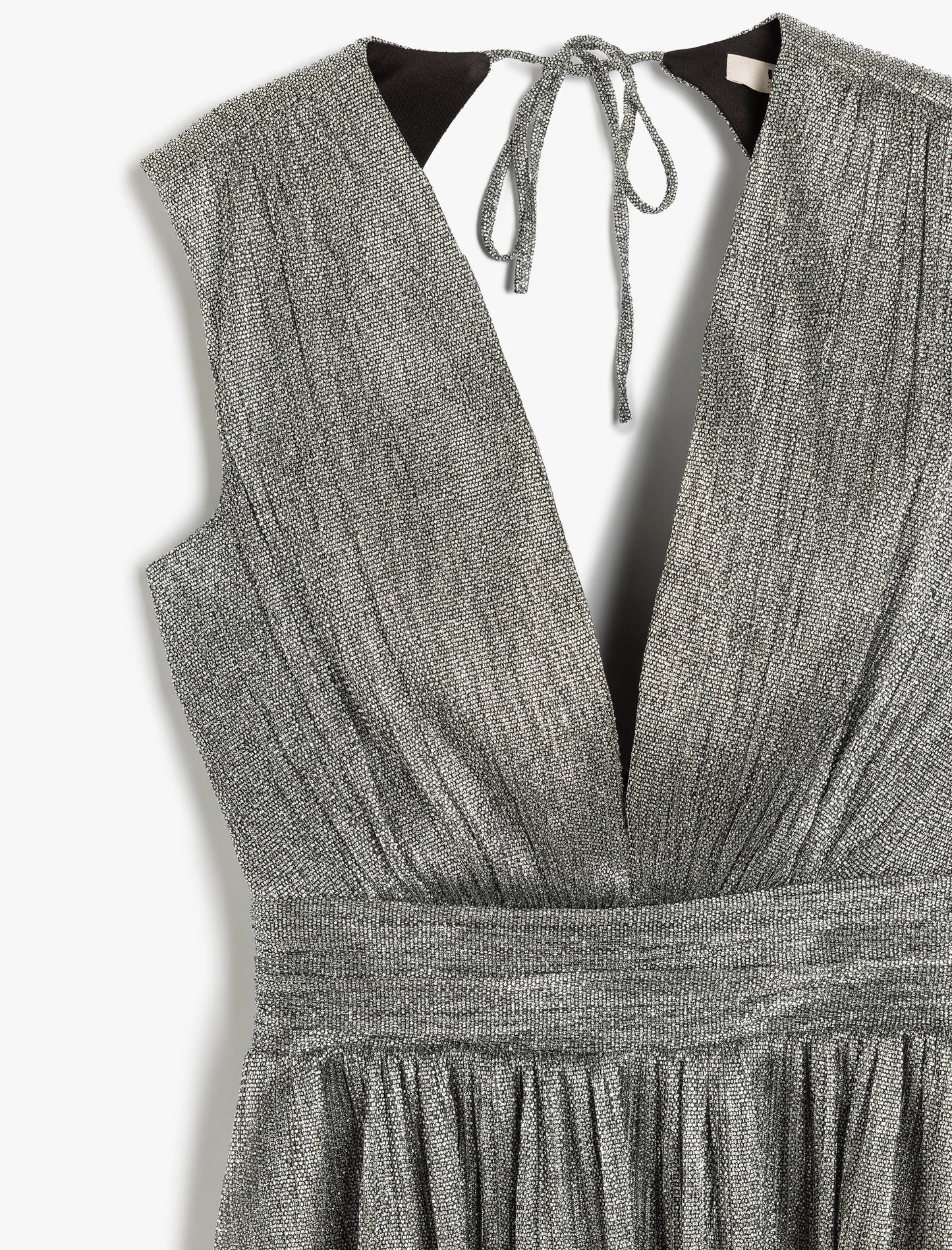 Shimmering V-Neck Flounce Silver Mini Dress