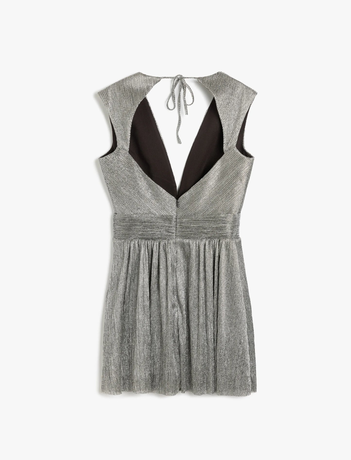 Shimmering V-Neck Flounce Silver Mini Dress