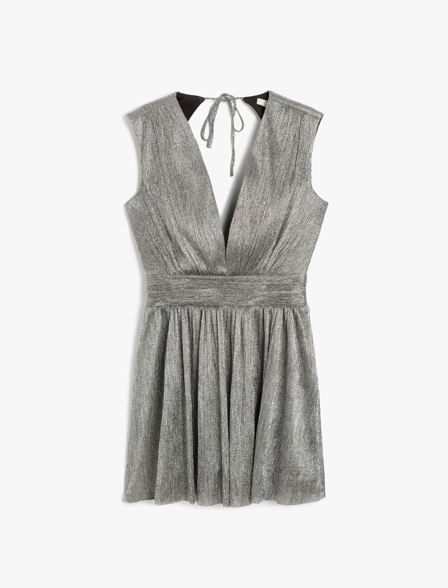 Shimmering V-Neck Flounce Silver Mini Dress