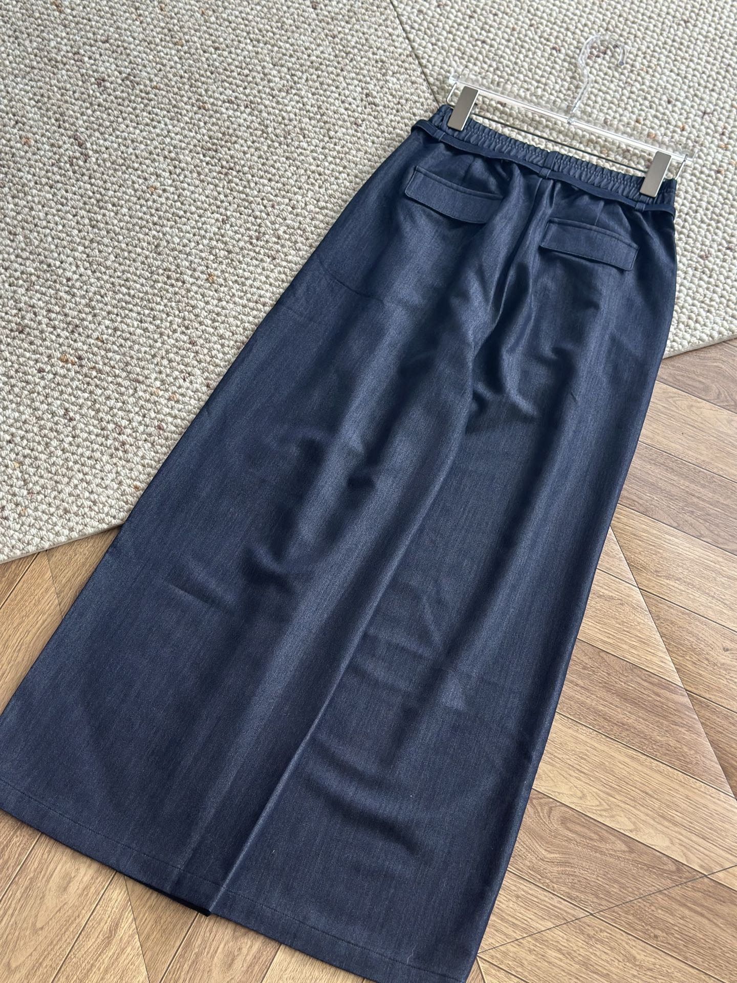 GG Crest Embroidered Belted Wide-Leg Denim Trousers – Midnight Blue Lightweight Chambray