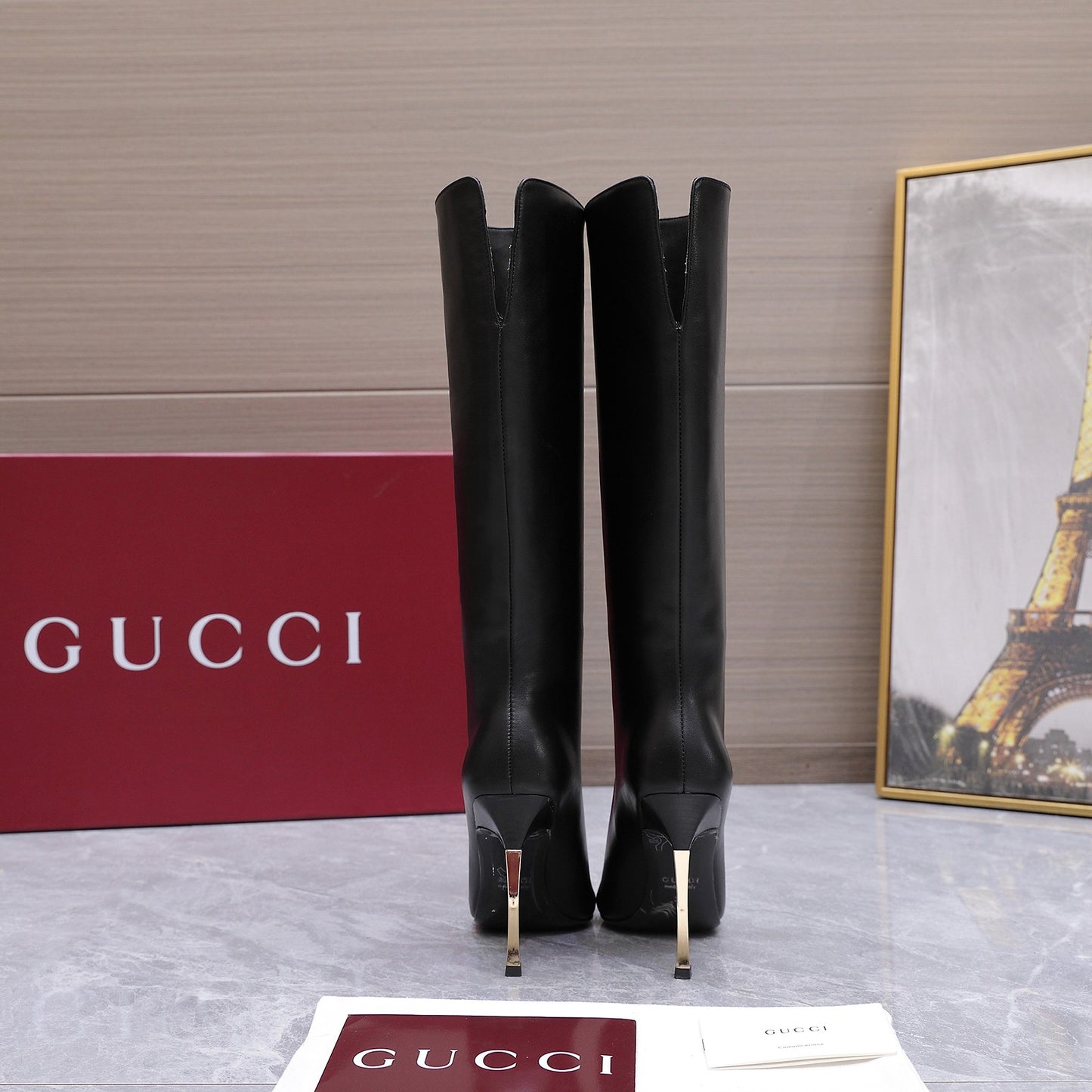 GG Smooth Leather Knee-High Boots – Black Calfskin Pointed-Toe Tall Boots