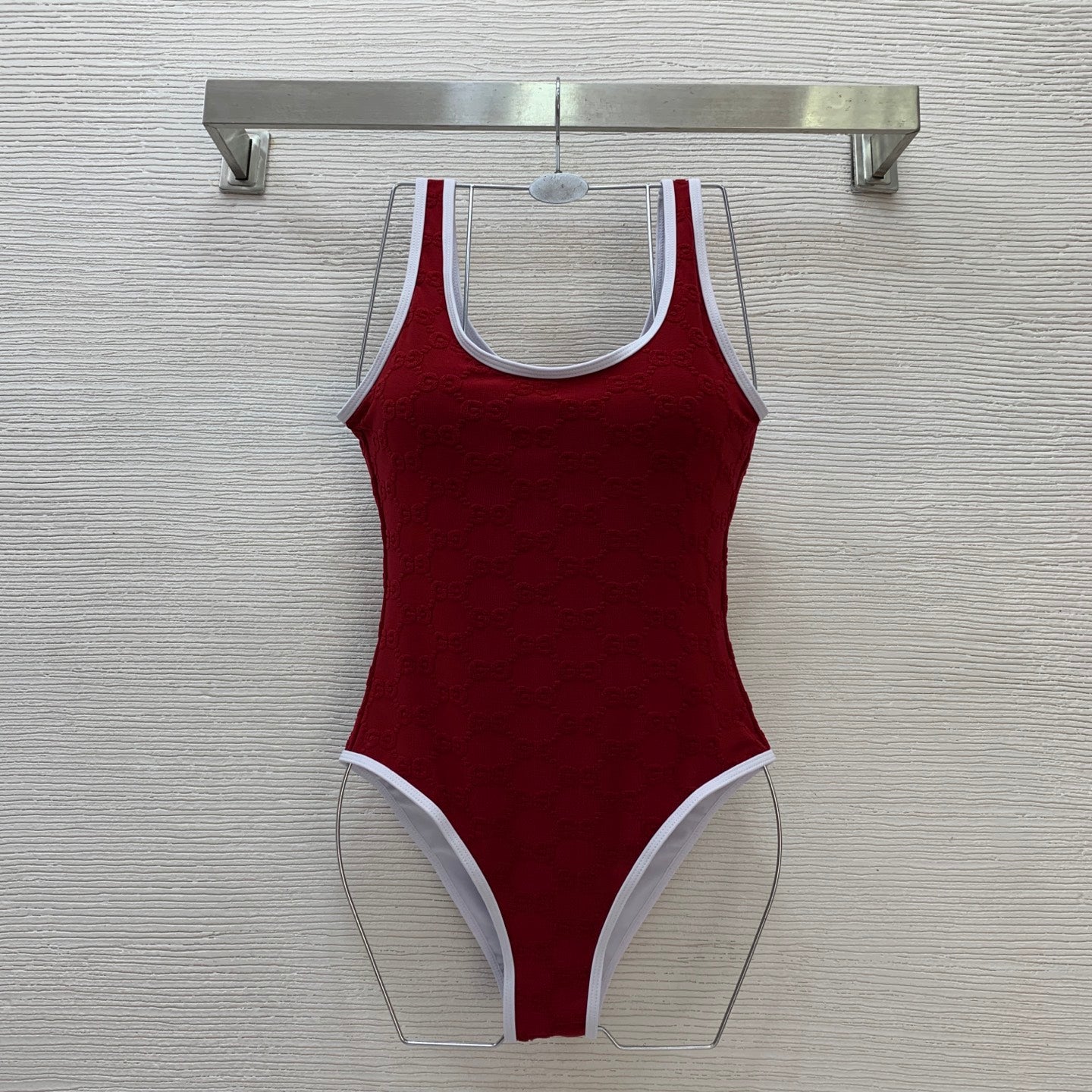 GG Embossed Jersey One-Piece Swimsuit – High-Stretch Body-Sculpting Scoop-Neck Suit