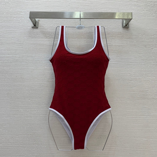 GG Embossed Jersey One-Piece Swimsuit – High-Stretch Body-Sculpting Scoop-Neck Suit