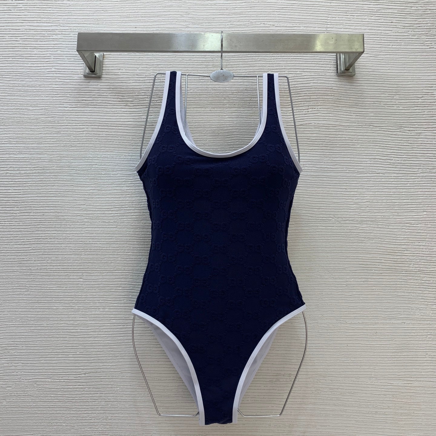GG Embossed Jersey One-Piece Swimsuit – High-Stretch Body-Sculpting Scoop-Neck Suit