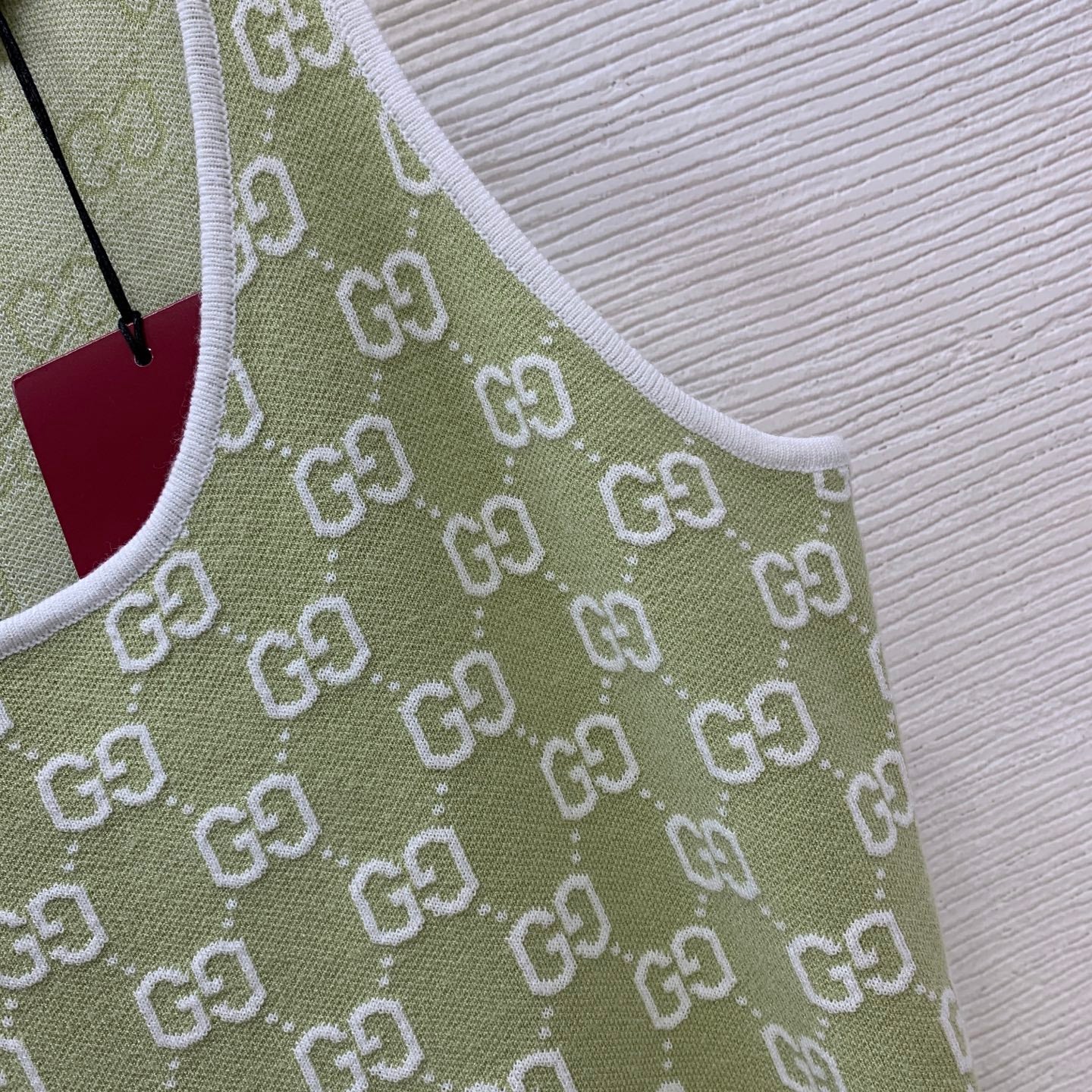 GG Supreme Knit Sage Green Tank Dress – Fine-Gauge Cotton-Blend Mini Dress