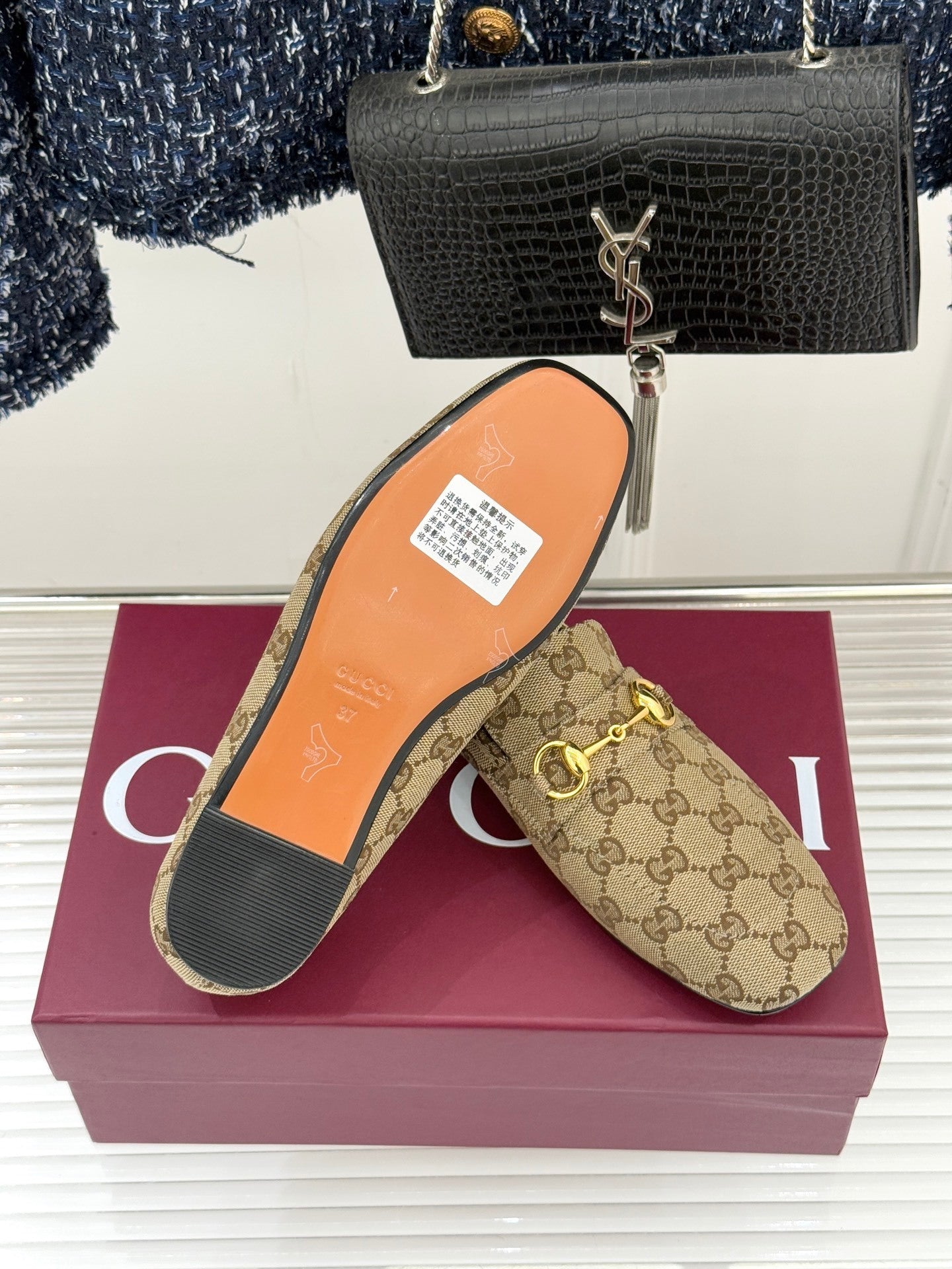 Jordaan Loafer – Beige & Ebony GG Supreme Canvas with Gold-Tone Horsebit