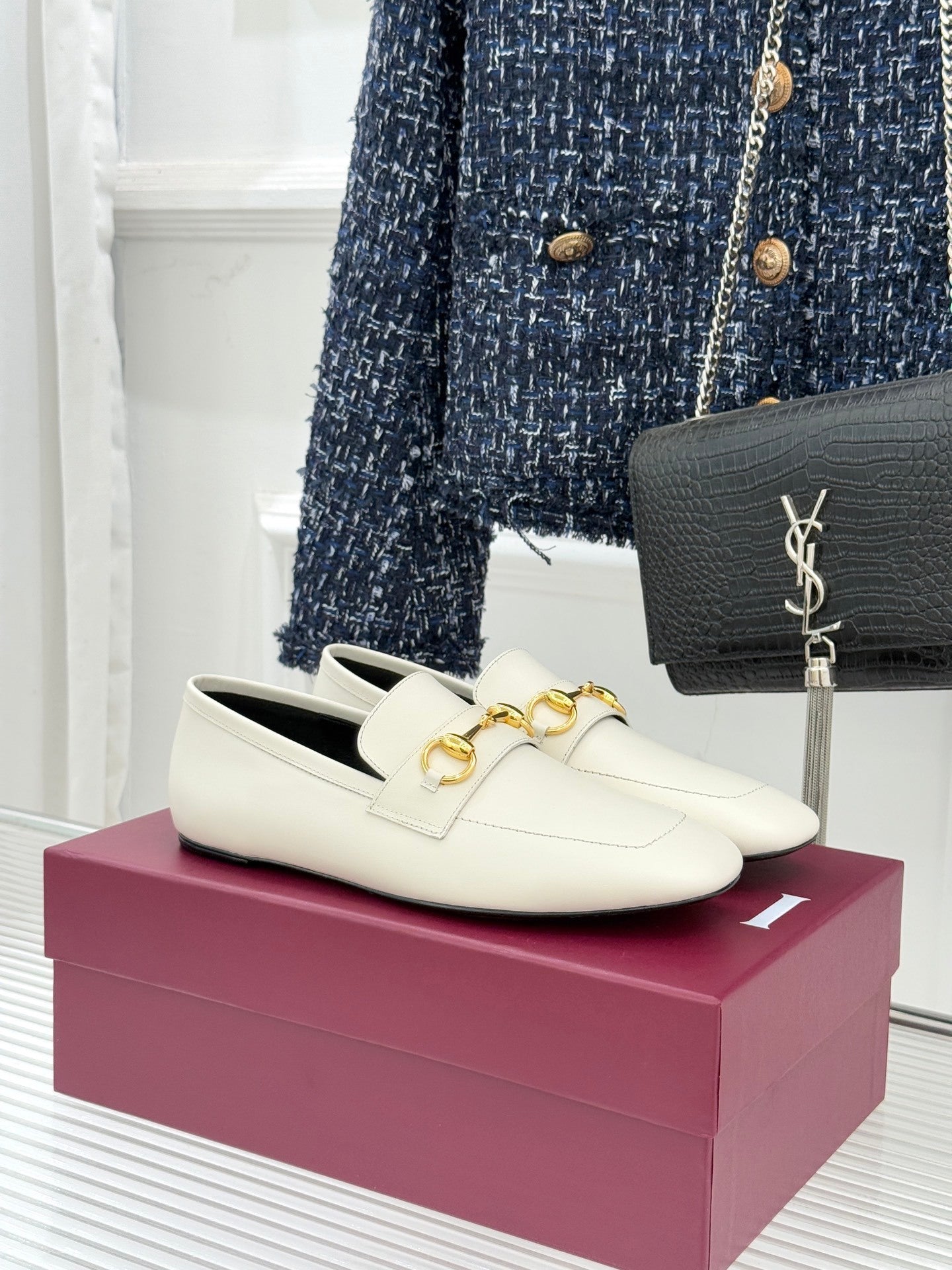 Jordaan Loafer – Optic White Calfskin with Slim Gold-Tone Horsebit