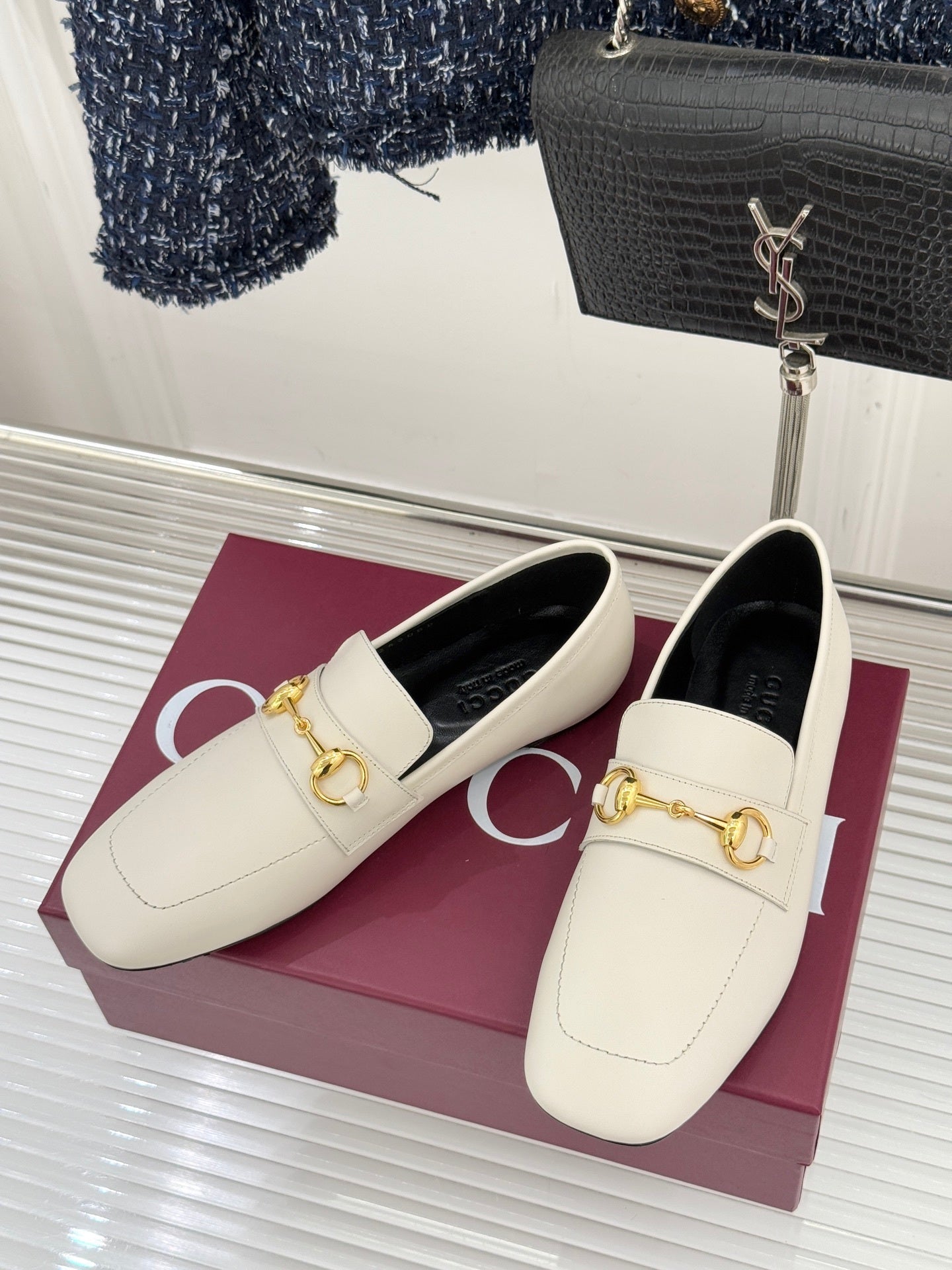Jordaan Loafer – Optic White Calfskin with Slim Gold-Tone Horsebit