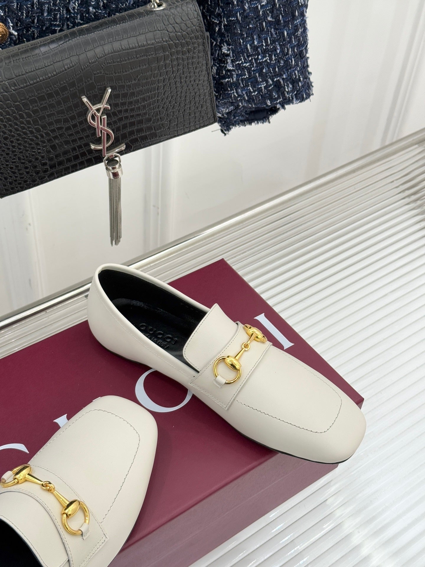 Jordaan Loafer – Optic White Calfskin with Slim Gold-Tone Horsebit