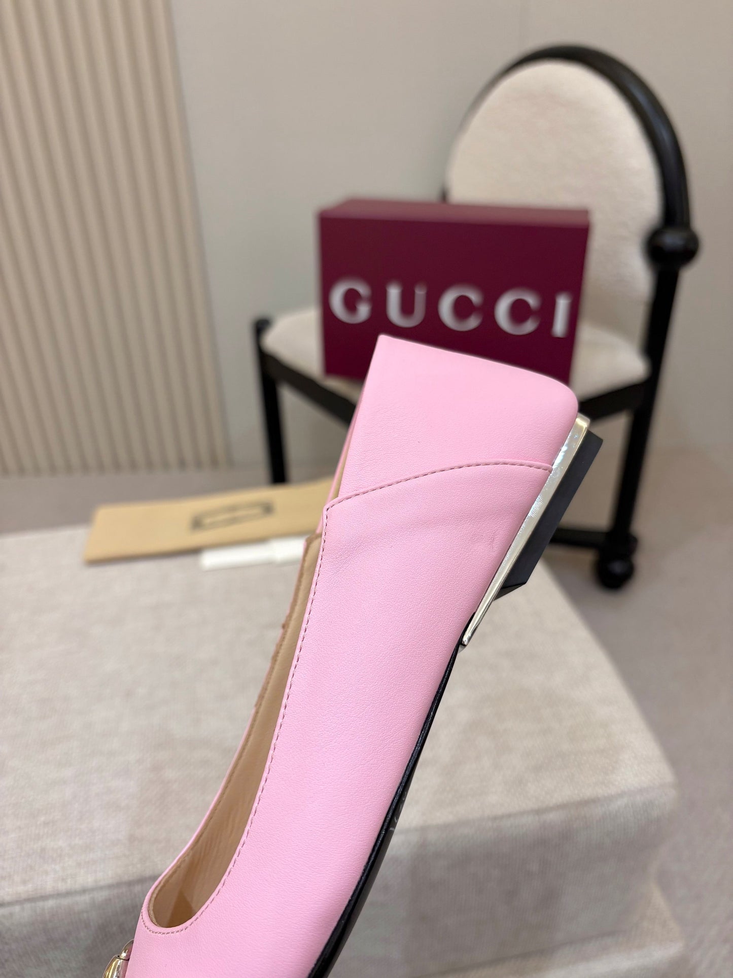 GG Horsebit Leather Square Toe Ballet Flats – Bubblegum Pastel Pink Full-Grain Calfskin