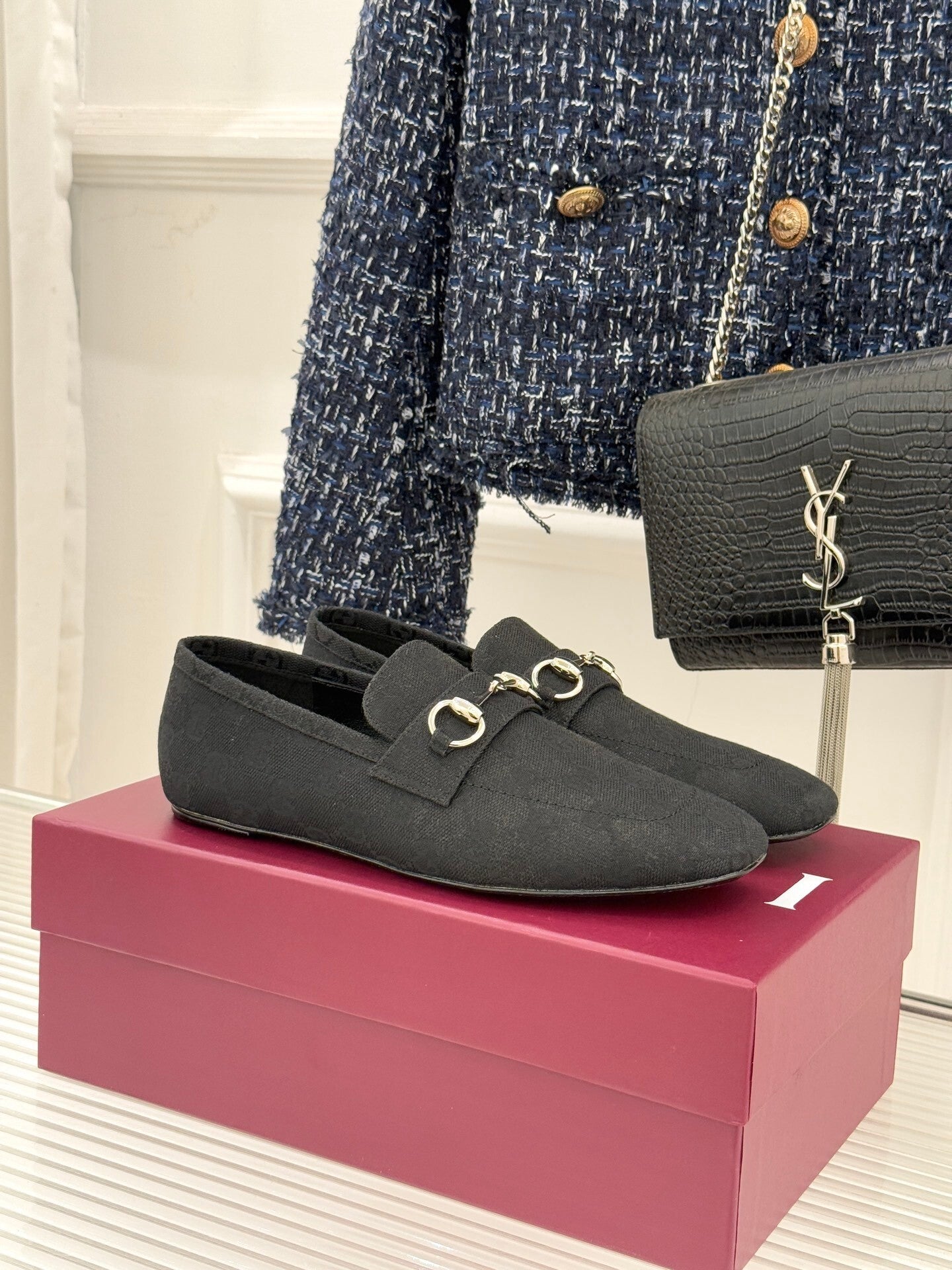 Horsebit Loafer – Tonal Blue & Black GG Canvas with Silver-Tone Hardware