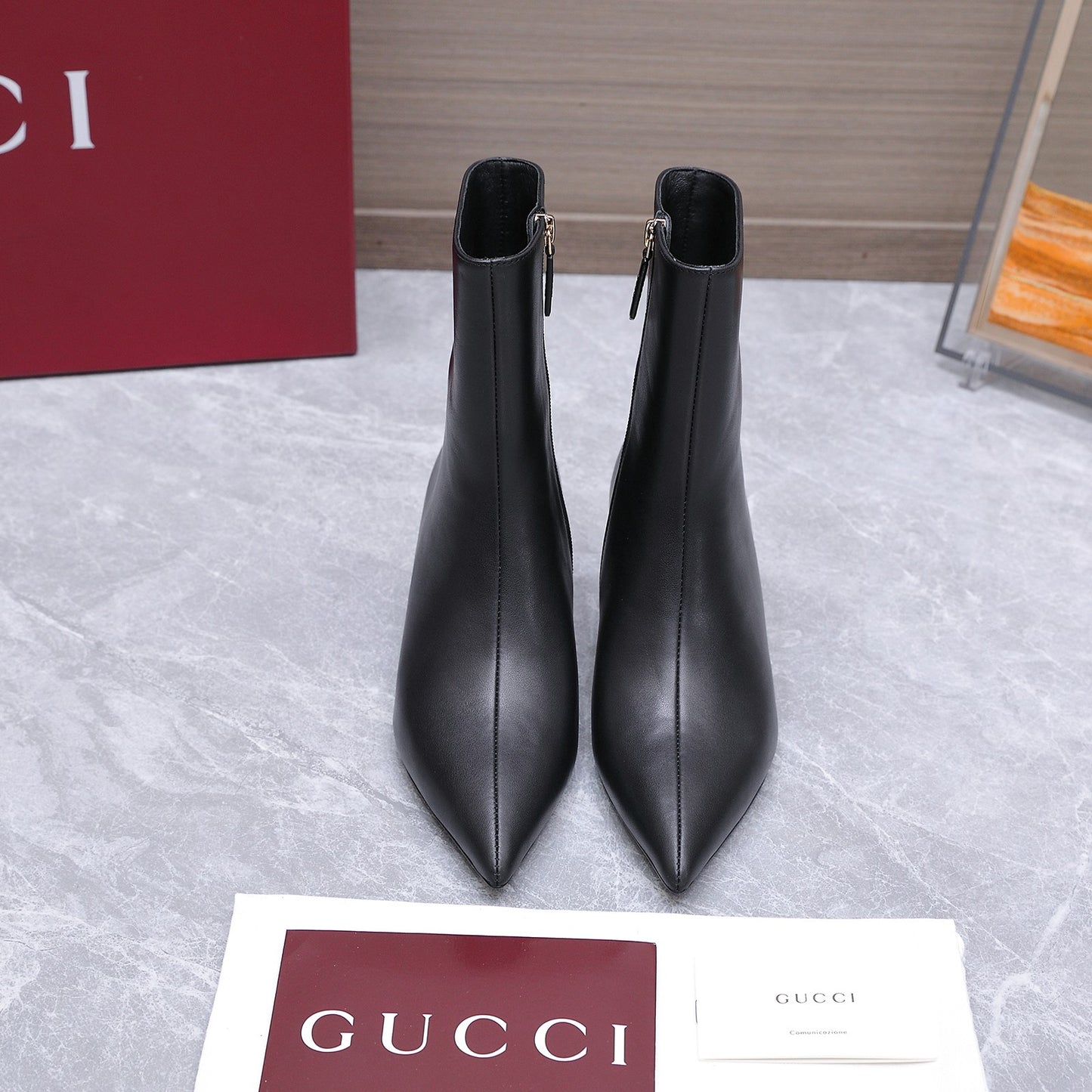 GG Smooth Leather Ankle Boots – Black Calfskin Pointed-Toe Ankle Boots