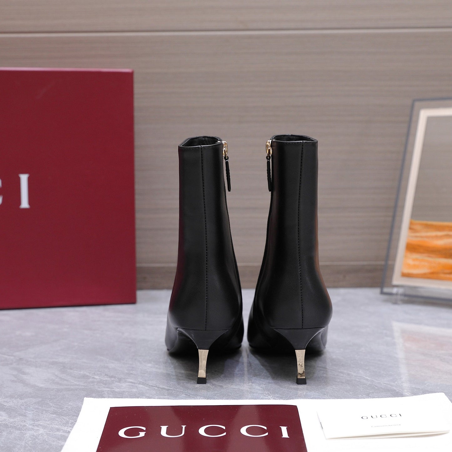 GG Smooth Leather Ankle Boots – Black Calfskin Pointed-Toe Ankle Boots