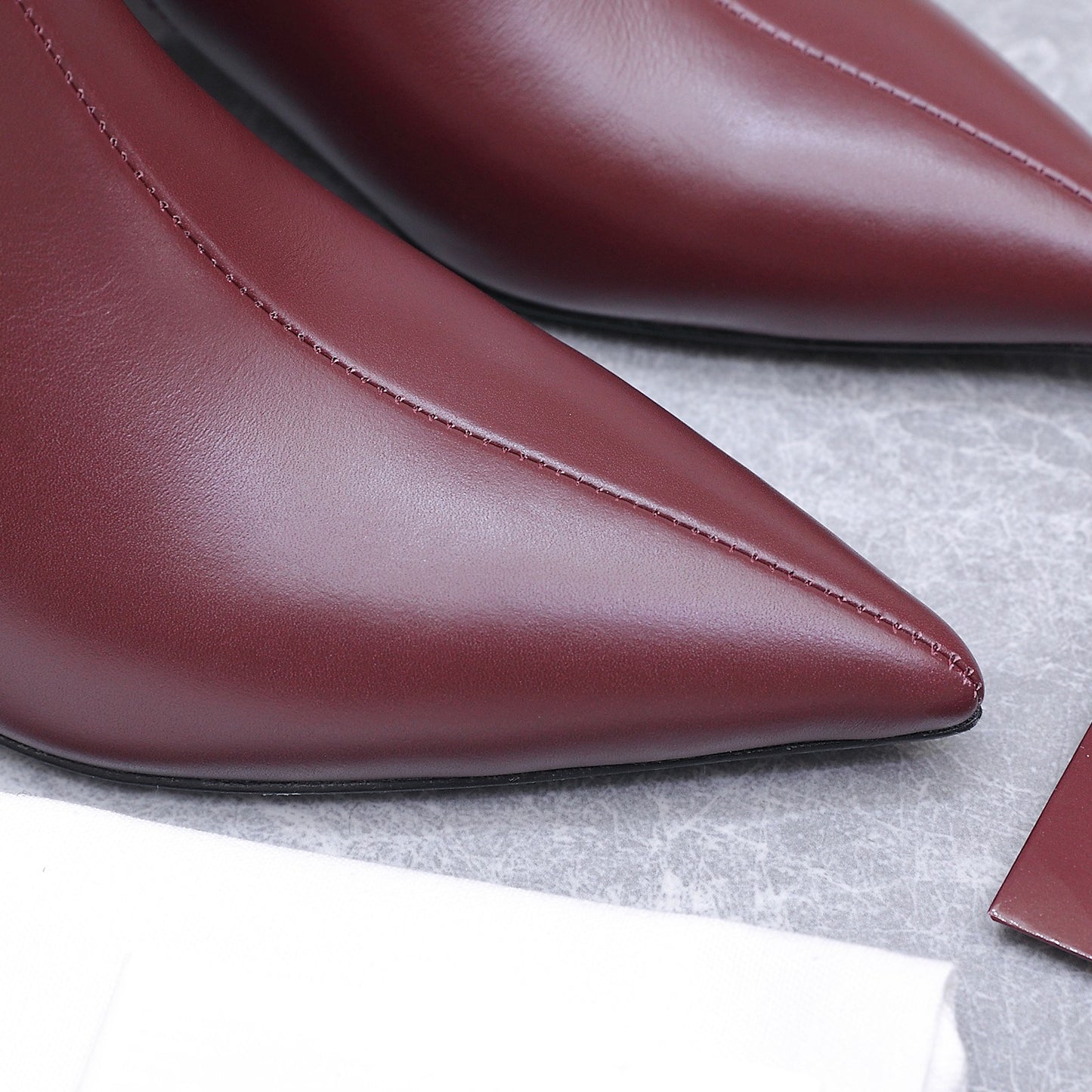 GG Smooth Leather Ankle Boots – Deep Oxblood Burgundy Calfskin Pointed-Toe Ankle Boots