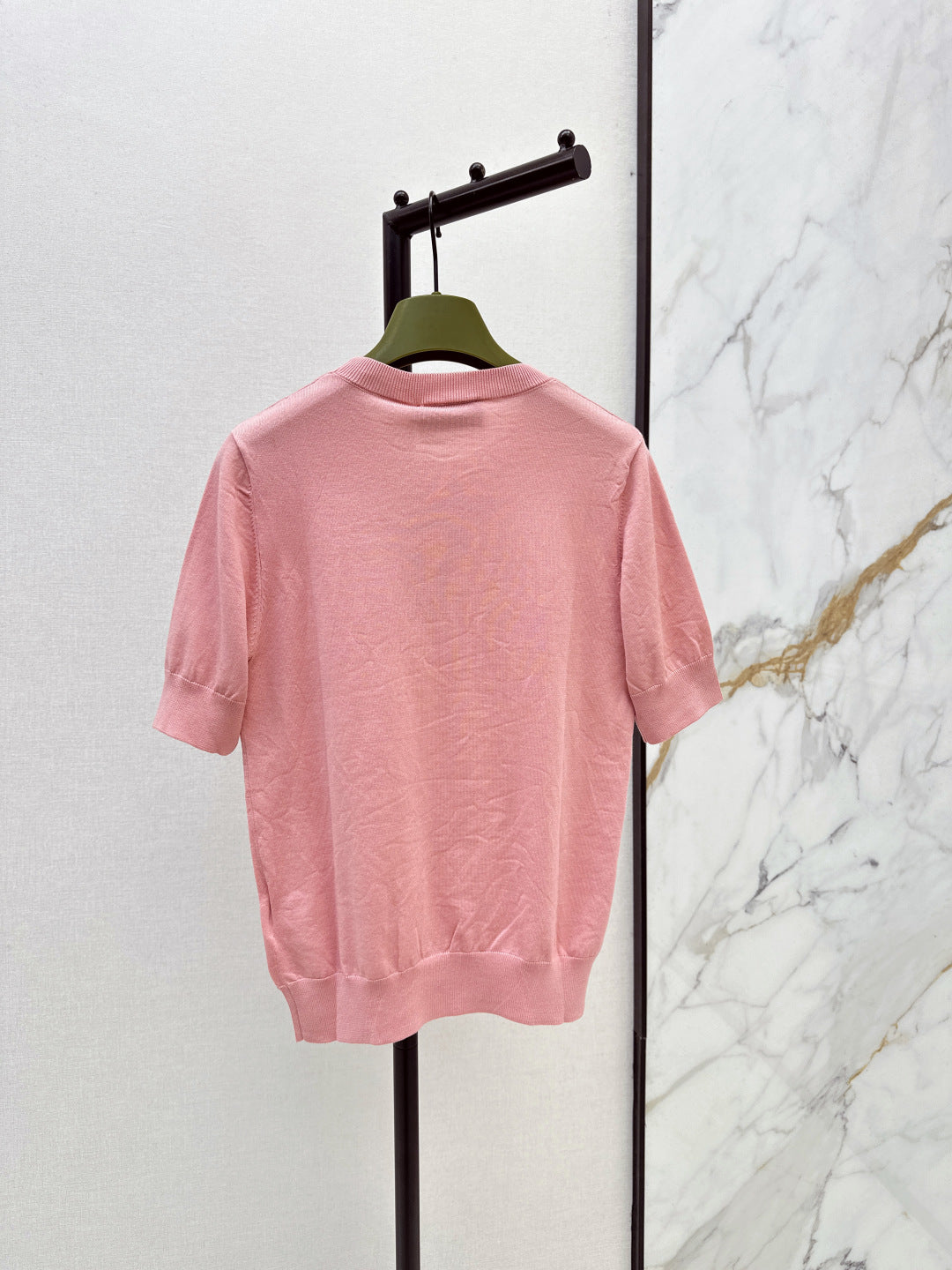 GG Short-Sleeve Knit Top – Sugary Bubblegum Pink Ultra-Fine Gauge Luxury Yarn Sweater
