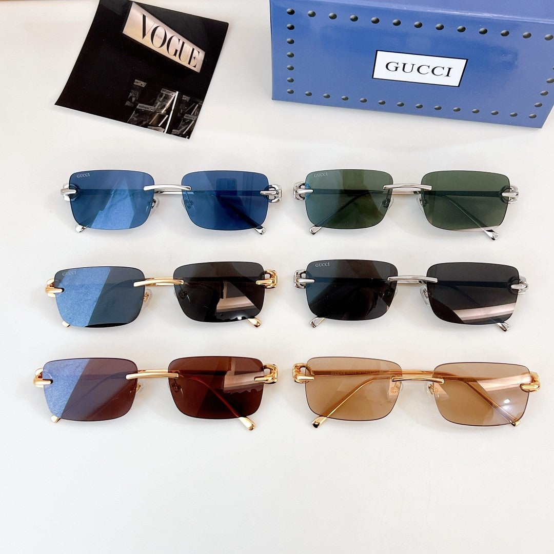 GG1221S Rectangular Sunglasses – Rimless Gold-Tone Metal with Interlocking G