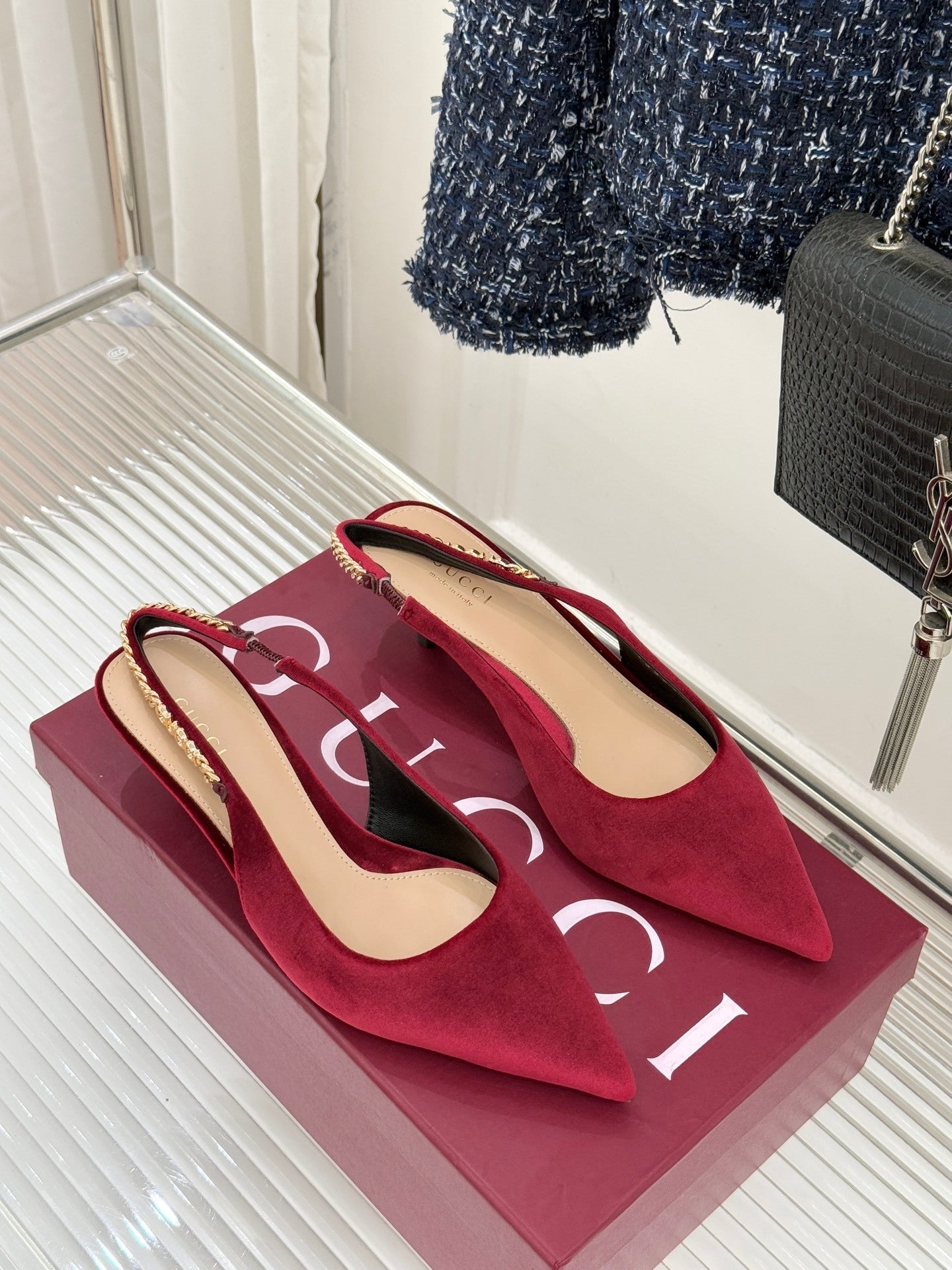 GG Signoria Slingback Pump – Rosso Ancora Velvet Kitten Heel