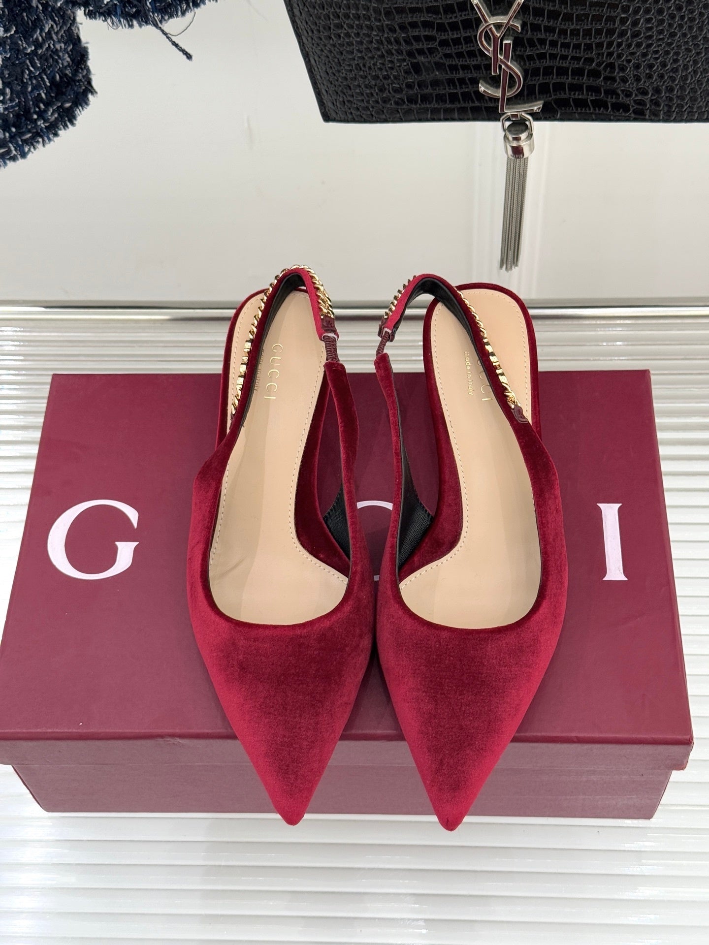 GG Signoria Slingback Pump – Rosso Ancora Velvet Kitten Heel