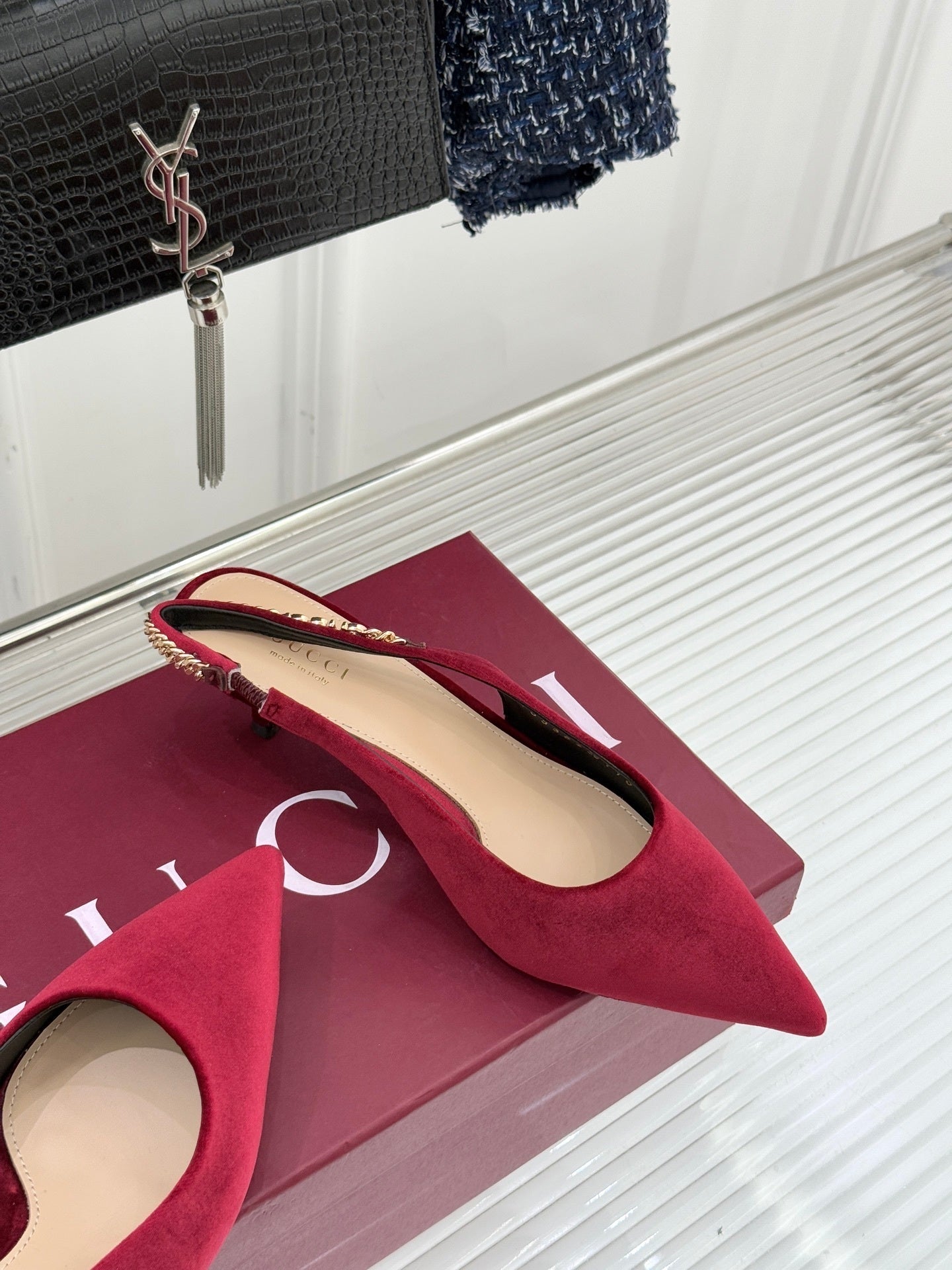 GG Signoria Slingback Pump – Rosso Ancora Velvet Kitten Heel