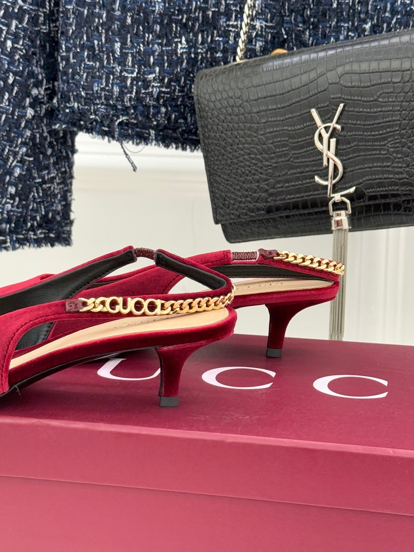 GG Signoria Slingback Pump – Rosso Ancora Velvet Kitten Heel
