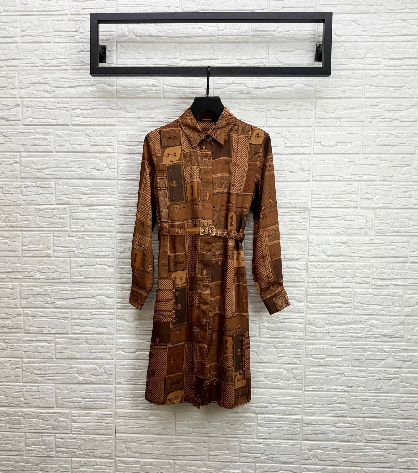 Trunk Print Silk Shirt Dress – Heritage Illustration Silk Twill Midi