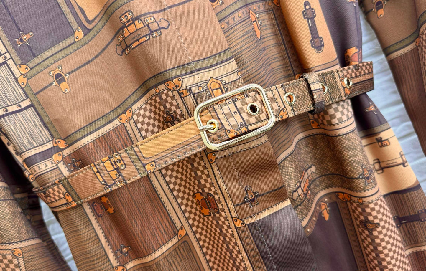 Trunk Print Silk Shirt Dress – Heritage Illustration Silk Twill Midi