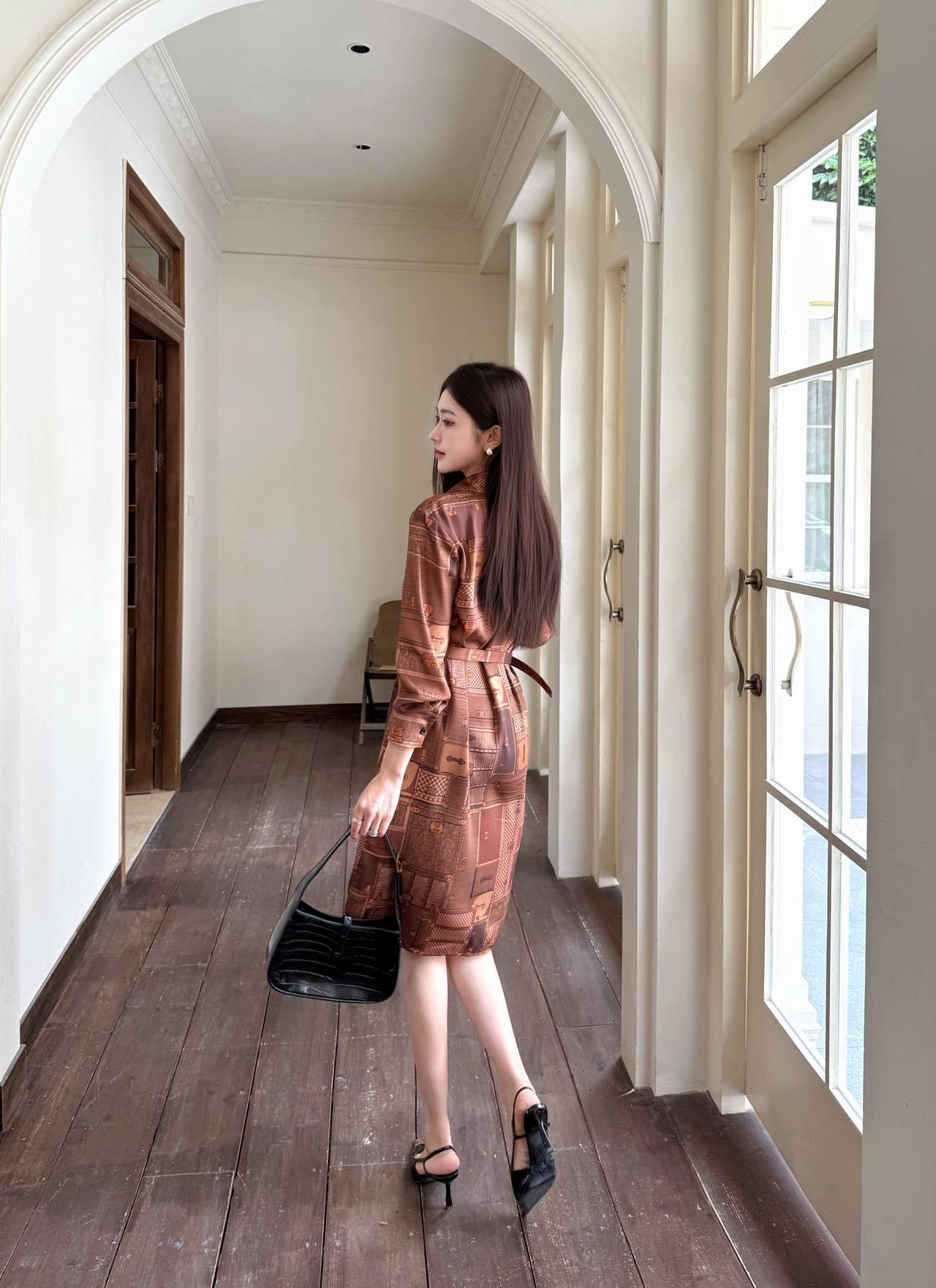 Trunk Print Silk Shirt Dress – Heritage Illustration Silk Twill Midi