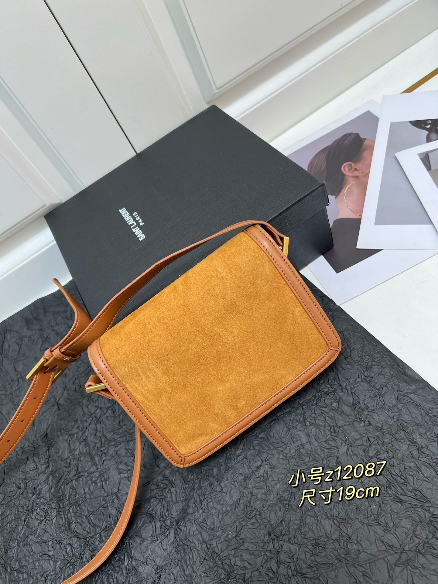 YSL  Solferino Satchel – Brown Suede with Gold YSL Cassandre