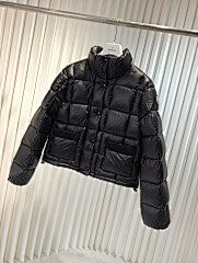 Glossy Black Quilted Puffer Jacket for Women