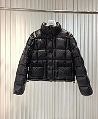 Glossy Black Quilted Puffer Jacket for Women