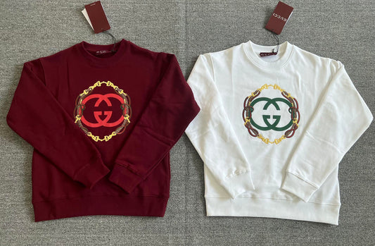 GG Monogram Cotton Sweatshirt – Rosso Ancora with Equestrian Bridle Embroidery