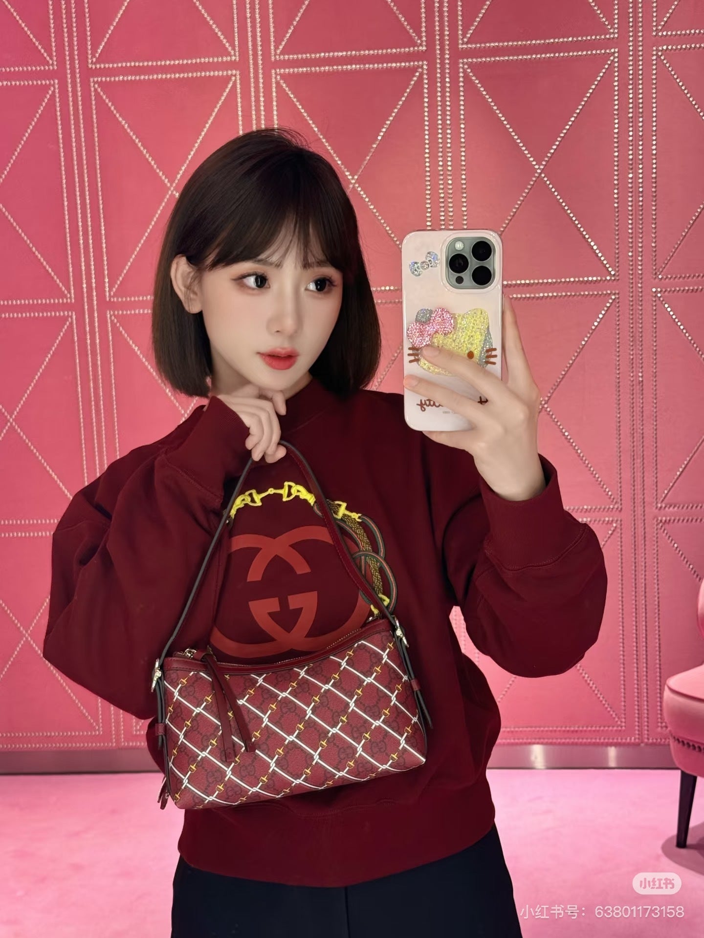 GG Monogram Cotton Sweatshirt – Rosso Ancora with Equestrian Bridle Embroidery