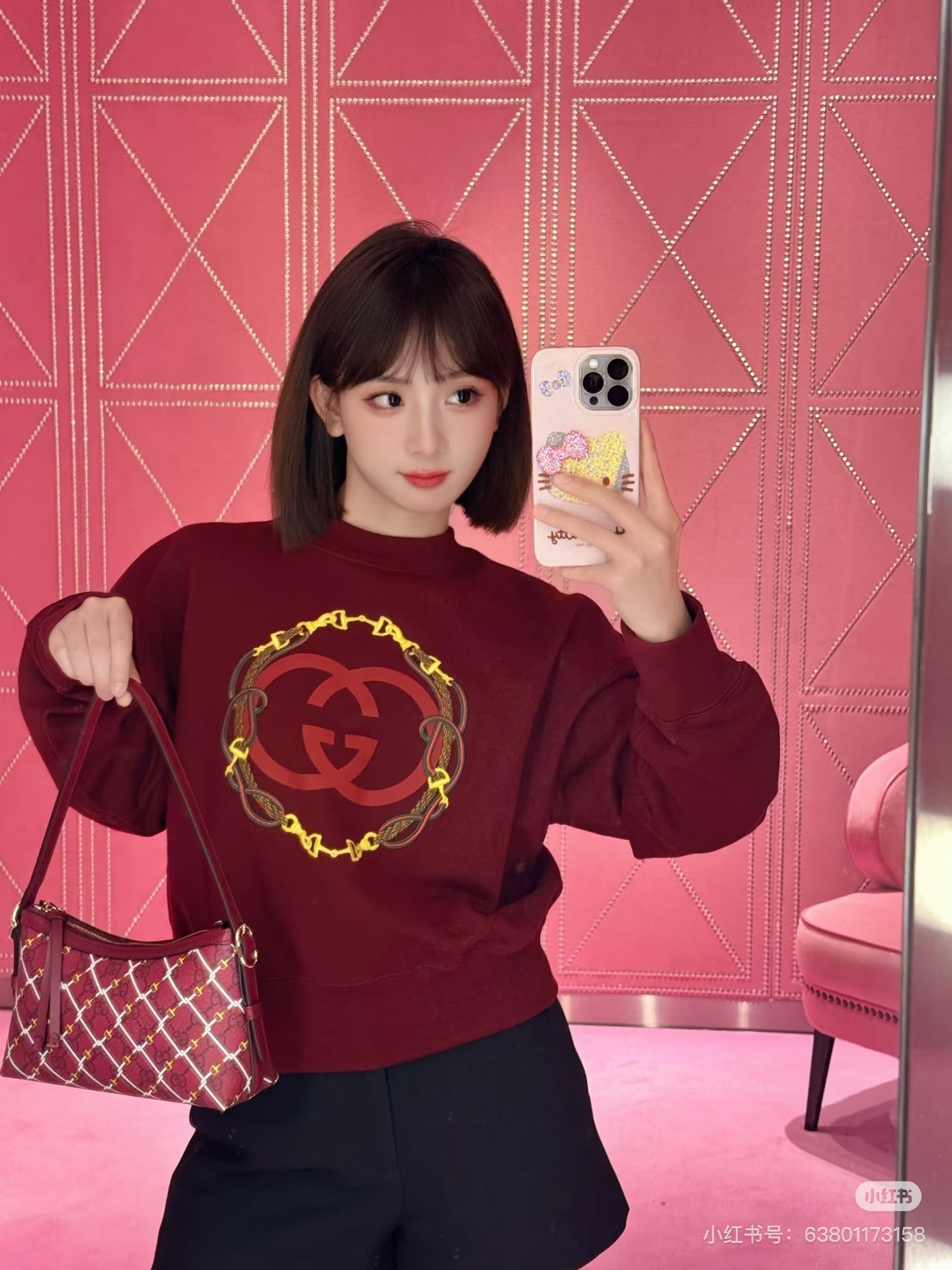 GG Monogram Cotton Sweatshirt – Rosso Ancora with Equestrian Bridle Embroidery