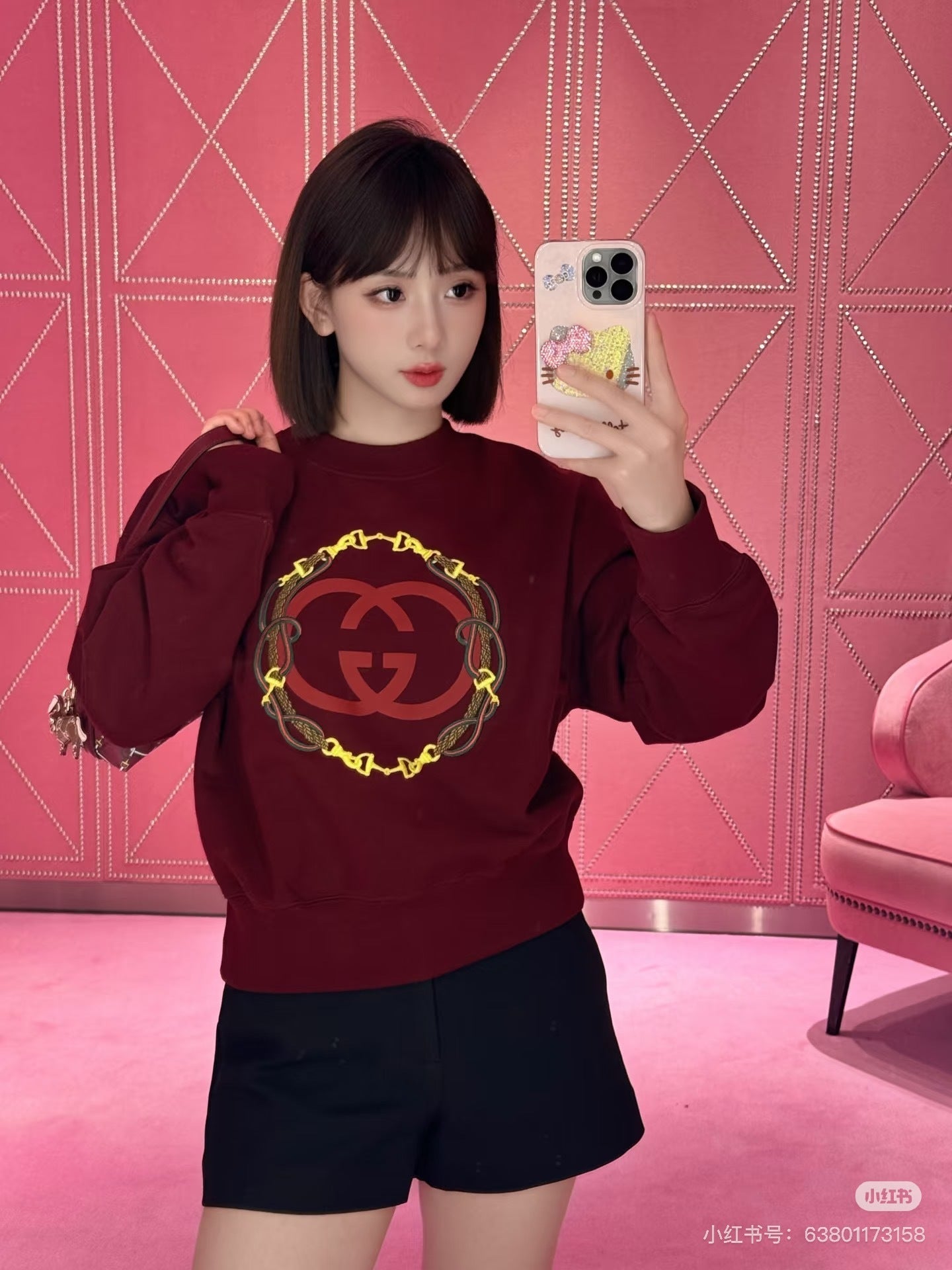 GG Monogram Cotton Sweatshirt – Rosso Ancora with Equestrian Bridle Embroidery