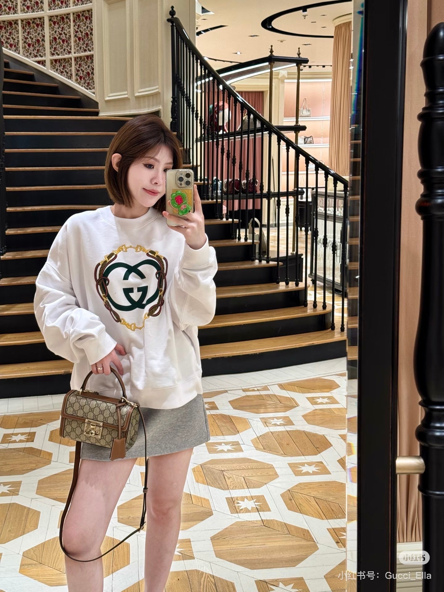 GG Monogram Cotton Sweatshirt – Rosso Ancora with Equestrian Bridle Embroidery
