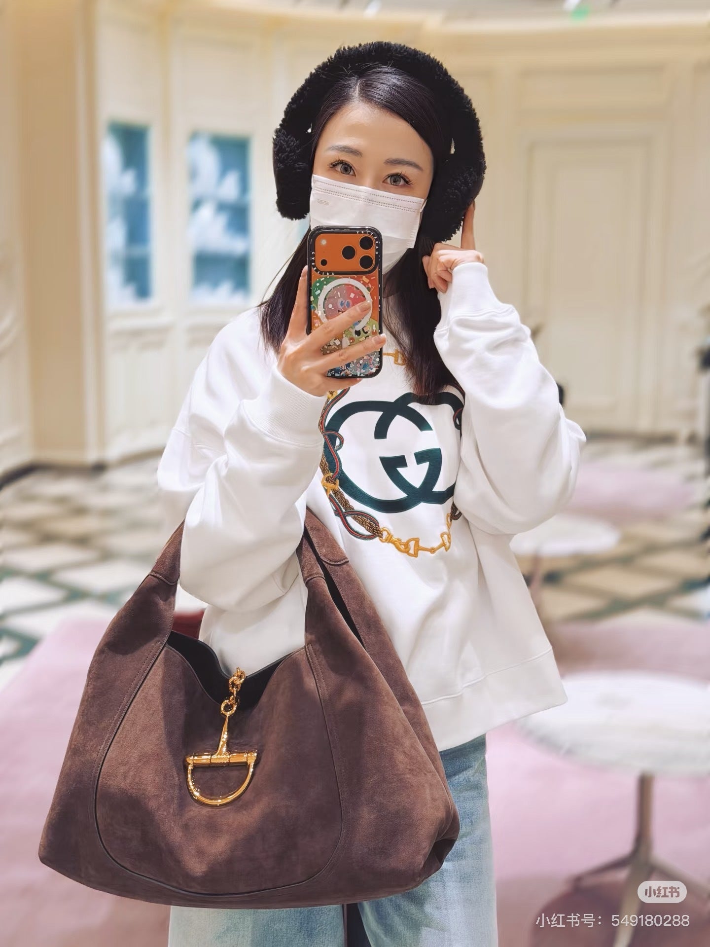 GG Monogram Cotton Sweatshirt – Rosso Ancora with Equestrian Bridle Embroidery