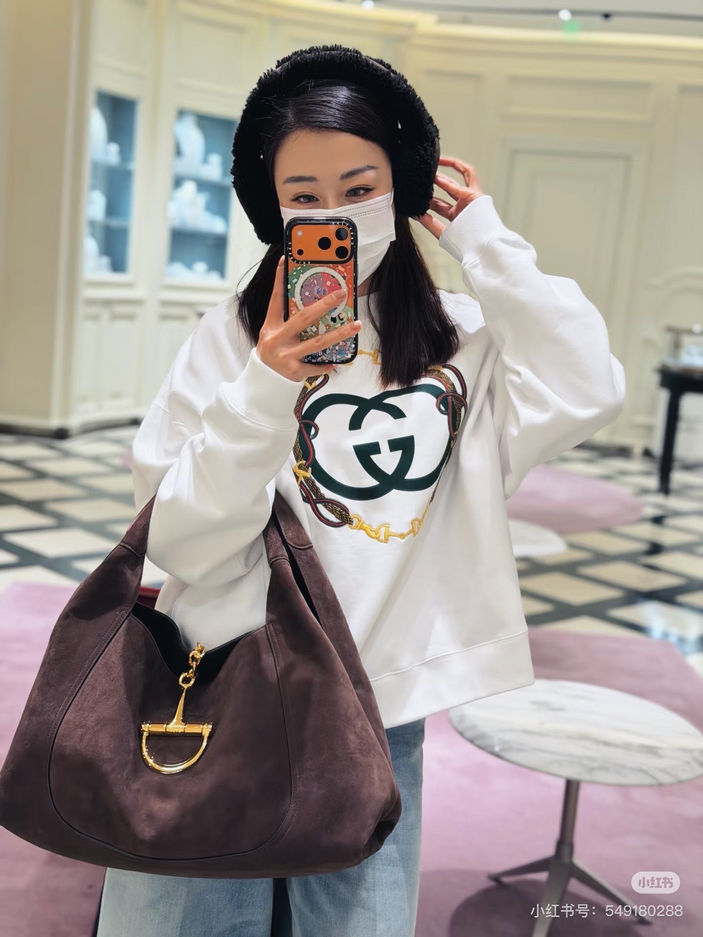 GG Monogram Cotton Sweatshirt – Rosso Ancora with Equestrian Bridle Embroidery