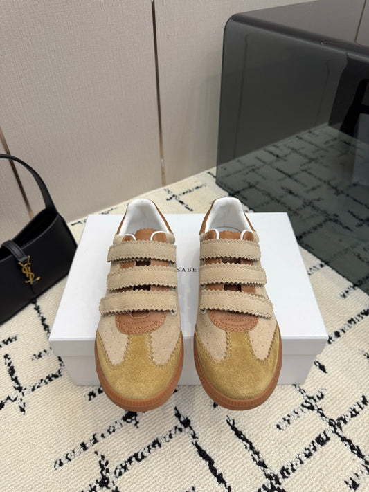 Beige Suede Sneakers – Multi-Tonal Desert Sand Brushed Retro Court Shoes