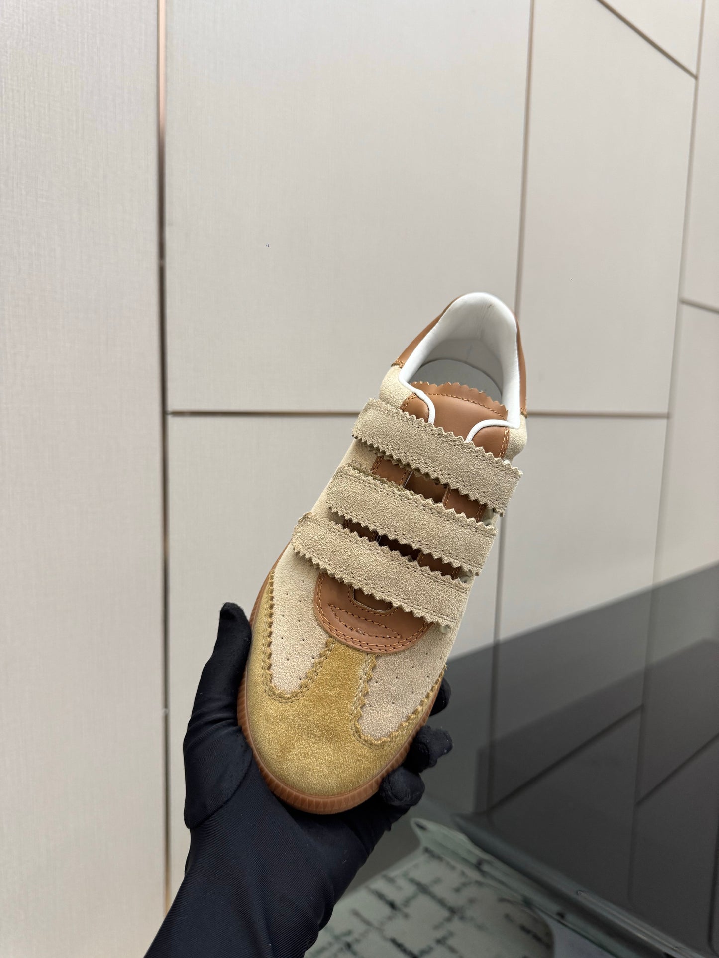 Beige Suede Sneakers – Multi-Tonal Desert Sand Brushed Retro Court Shoes