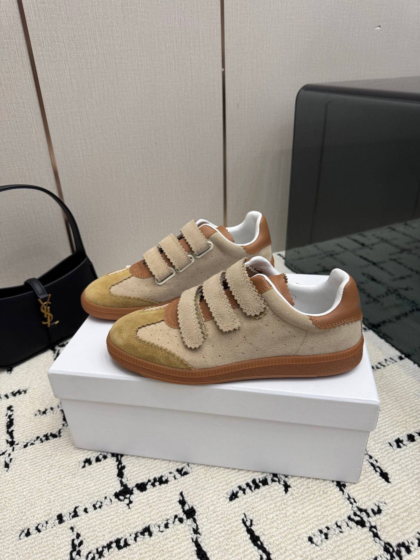 Beige Suede Sneakers – Multi-Tonal Desert Sand Brushed Retro Court Shoes