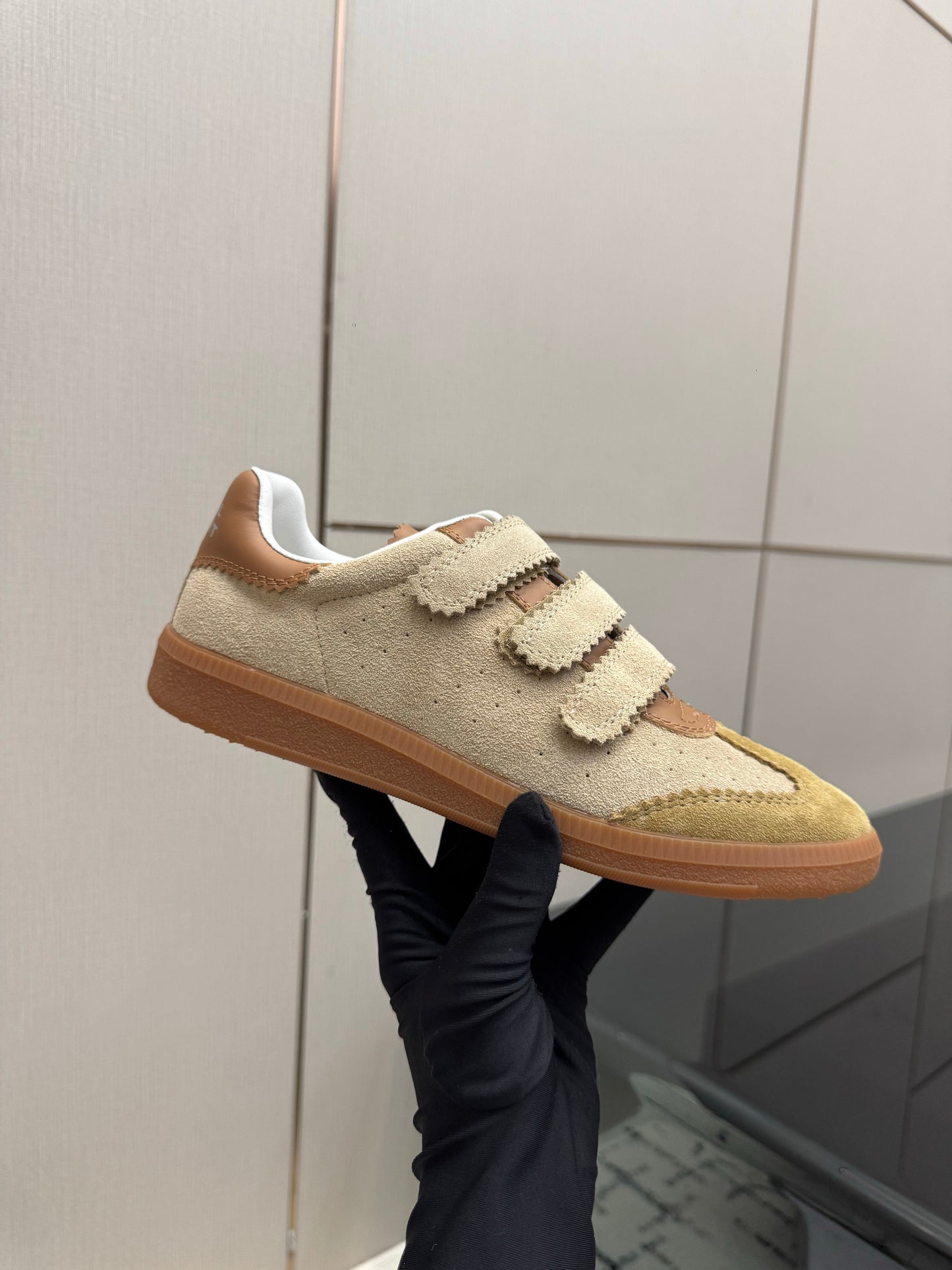Beige Suede Sneakers – Multi-Tonal Desert Sand Brushed Retro Court Shoes