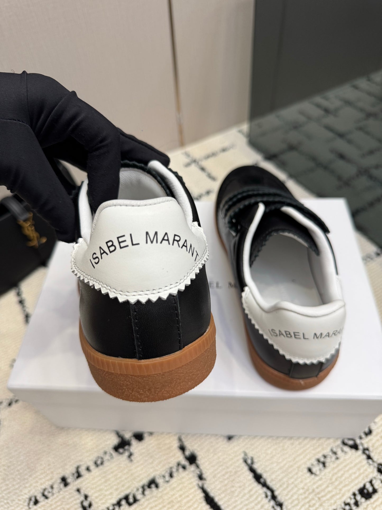 Black Leather and Suede Sneakers – Smooth Calfskin Low-Top Retro Court Shoes
