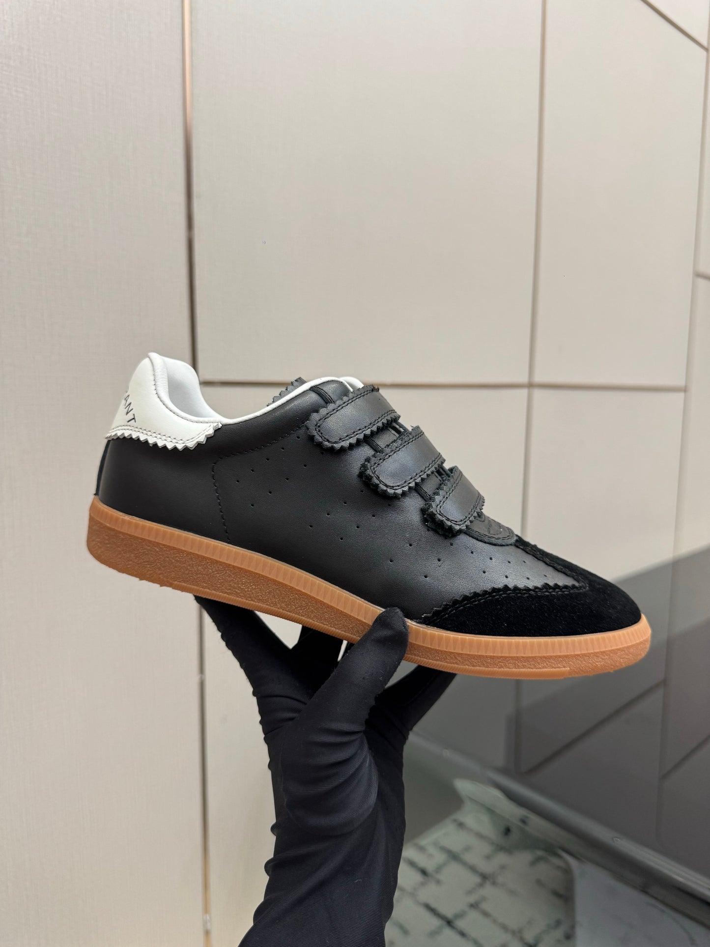 Black Leather and Suede Sneakers – Smooth Calfskin Low-Top Retro Court Shoes