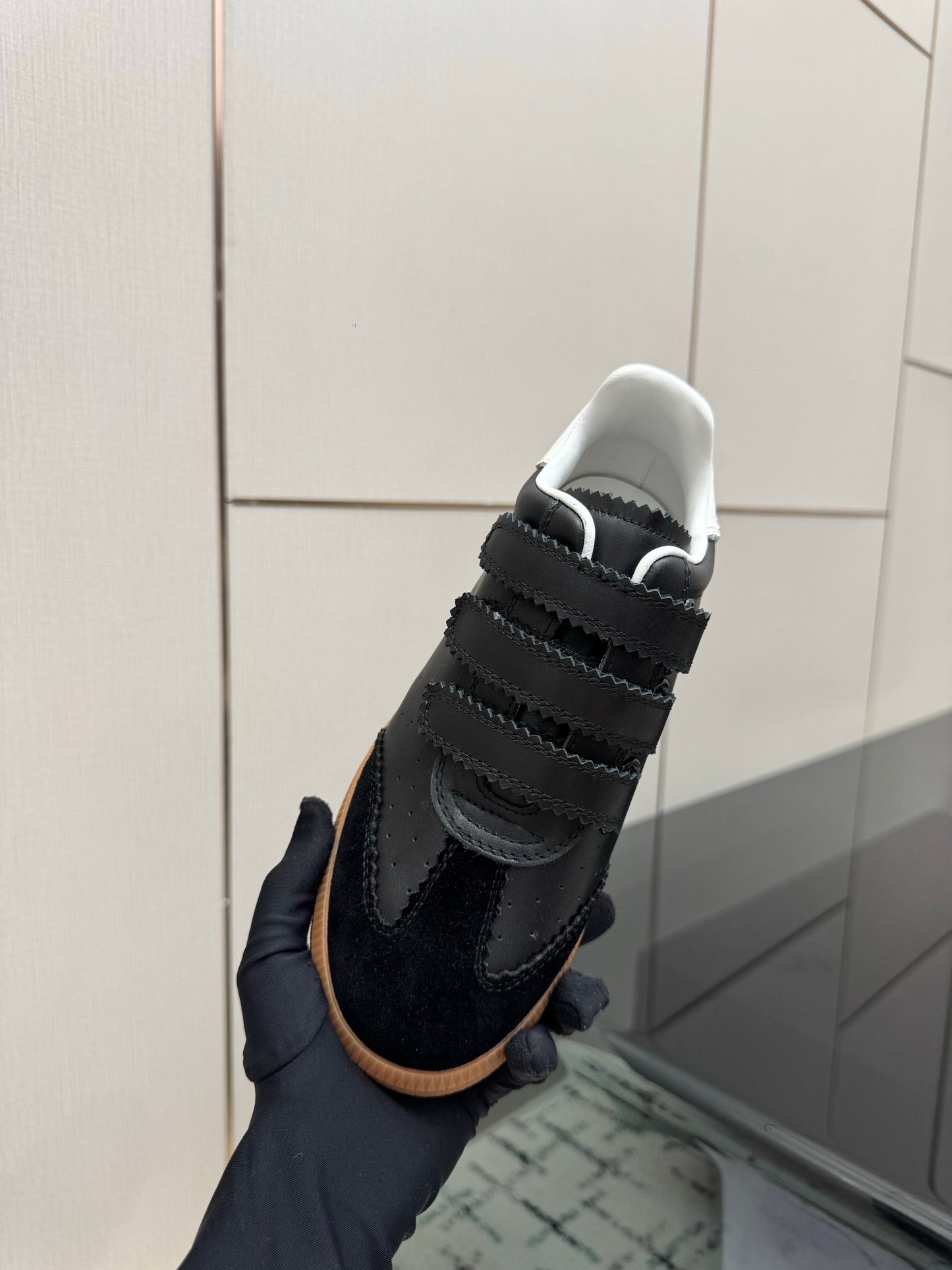 Black Leather and Suede Sneakers – Smooth Calfskin Low-Top Retro Court Shoes