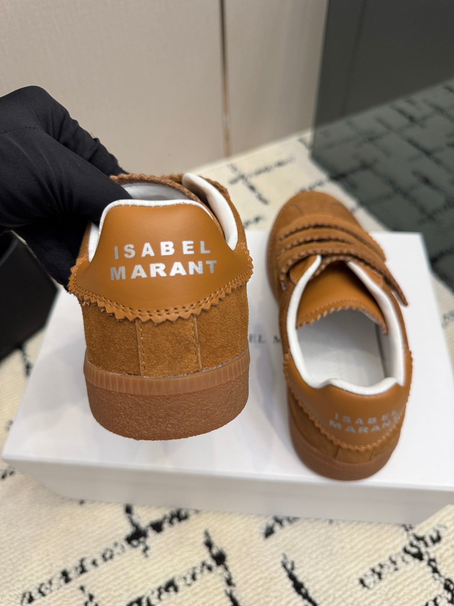 Cognac Suede Sneakers – Brushed Calfskin Low-Top Retro Court Shoes