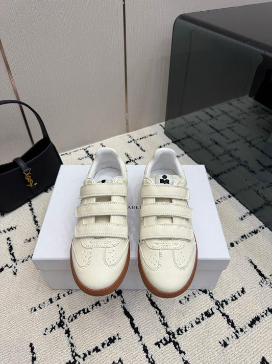 Cream Leather Sneakers – Low-Top Retro Sneakers